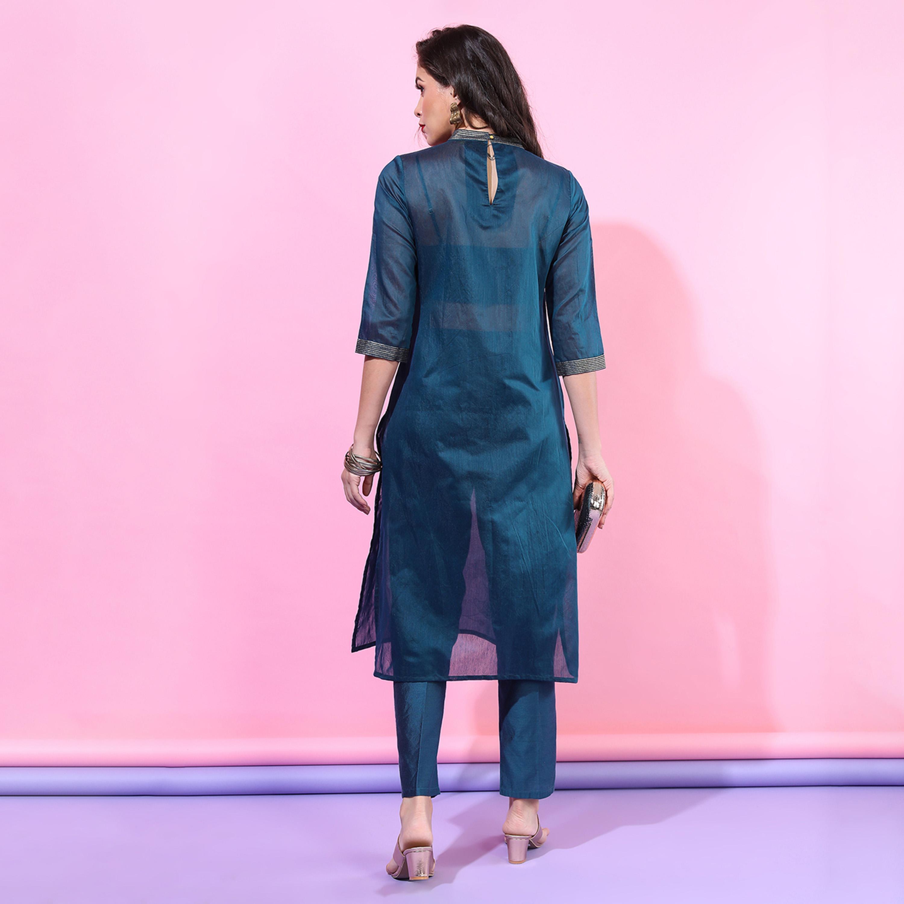 Vishudh X Styli Women Teal Floral Printed Kurta with inner & Dupatta-women-clothing-ethnicwear-sareesets-image-3