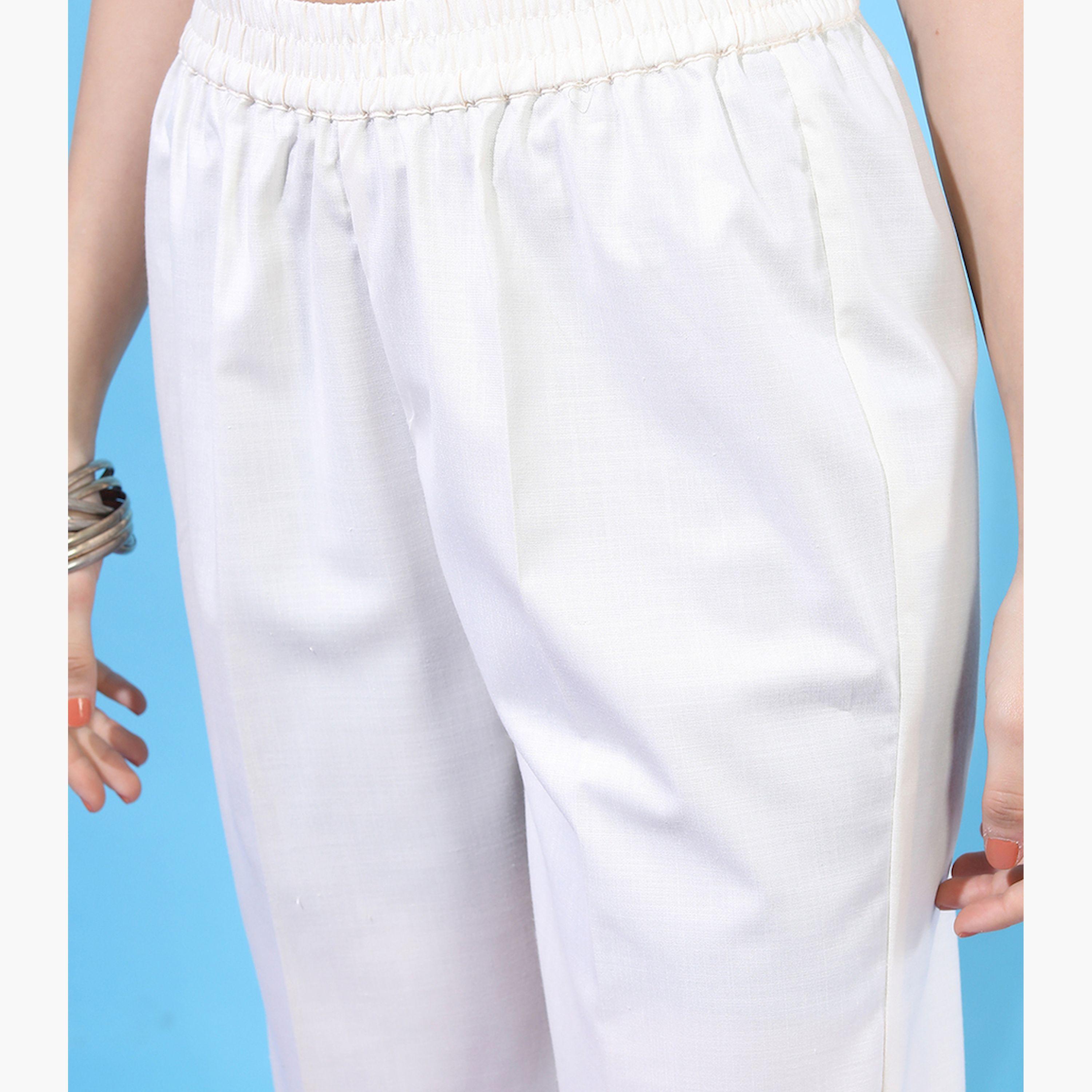 فيشود × ستايلي - كورتي مستقيم بياقة مزينة بالأزهار للنساء مع بنطال ووشاح - كريمي-women-clothing-ethnicwear-sareesets-image-6