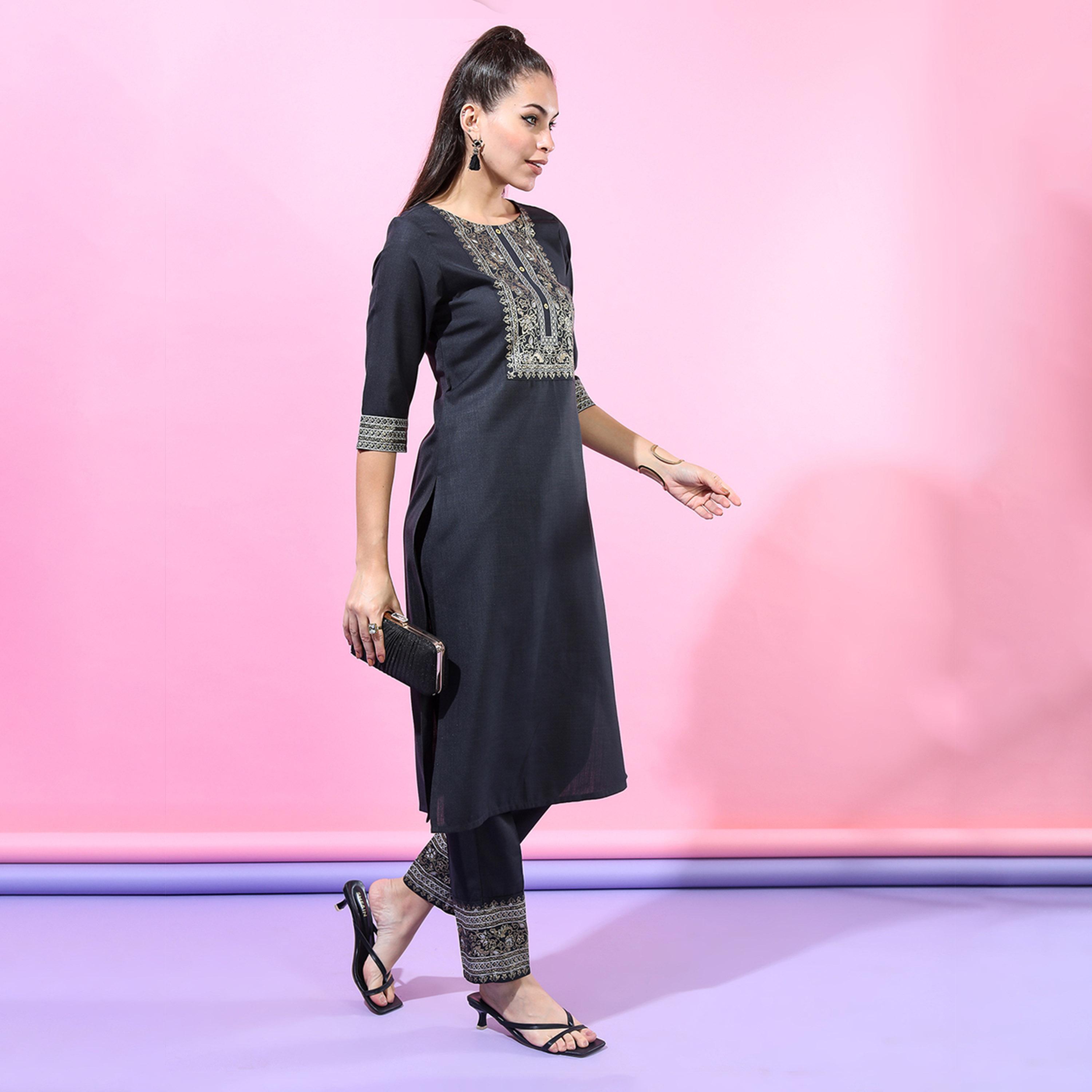 Vishudh X Styli Women Yoke Design Straight Kurta with Trousers & Dupatta-women-clothing-ethnicwear-sareesets-image-5