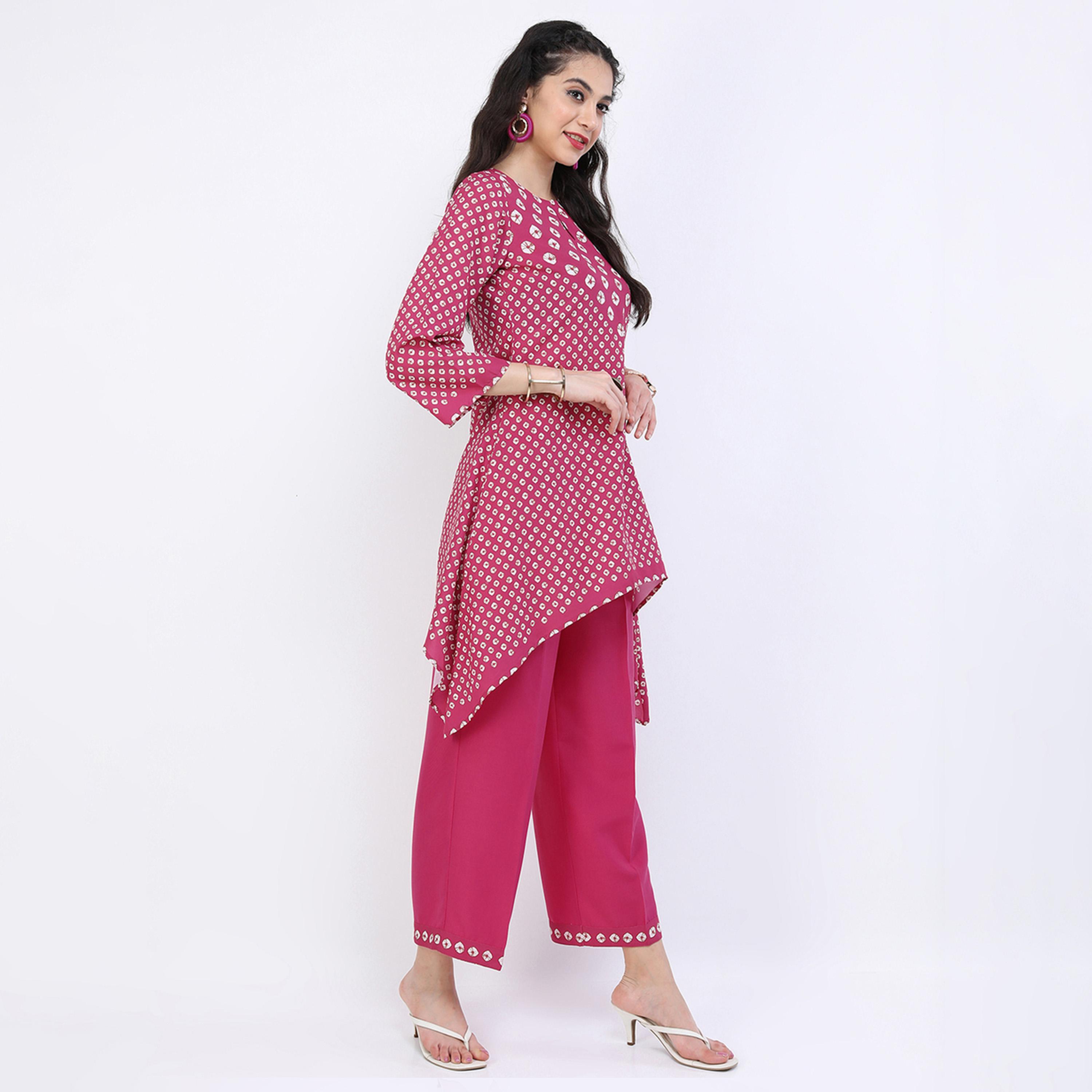 Vishudh X Styli Women Pink Bandhani Printed Kurti with Trousers-women-clothing-ethnicwear-kurtasets-image-5