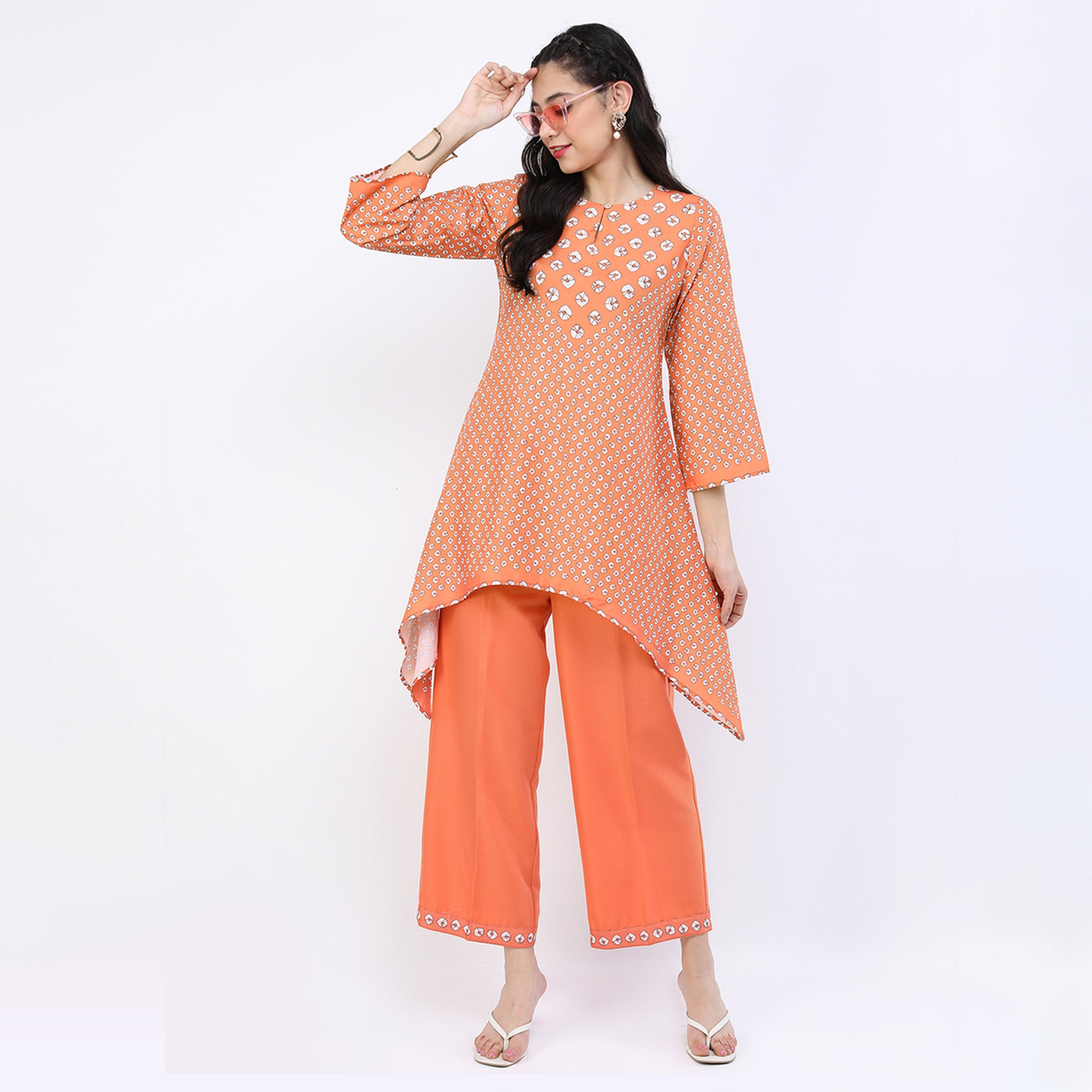 Vishudh X Styli Women Rust Ethnic Motifs Kurti with Trousers-women-clothing-ethnicwear-kurtasets-image-1