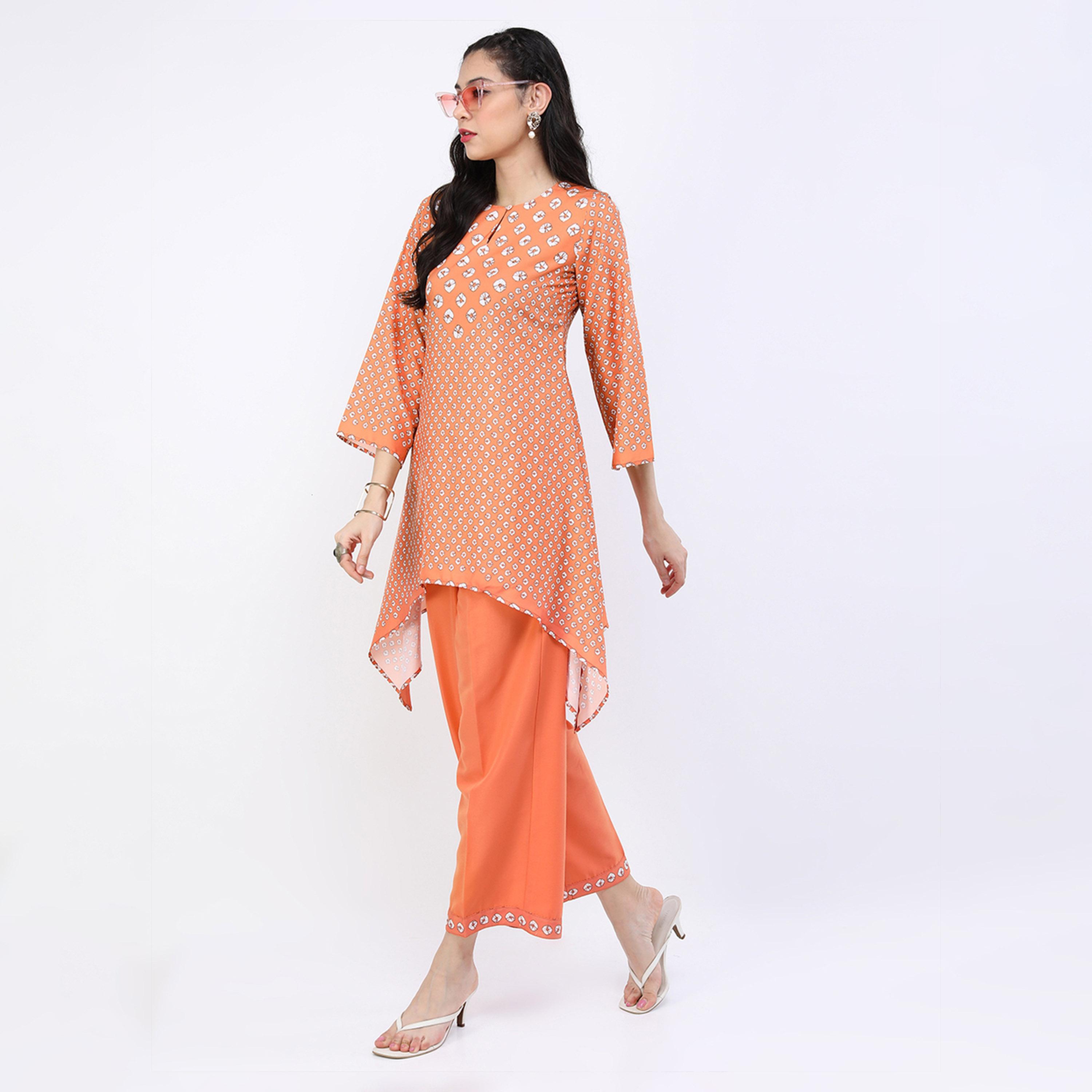 Vishudh X Styli Women Rust Ethnic Motifs Kurti with Trousers-women-clothing-ethnicwear-kurtasets-image-2