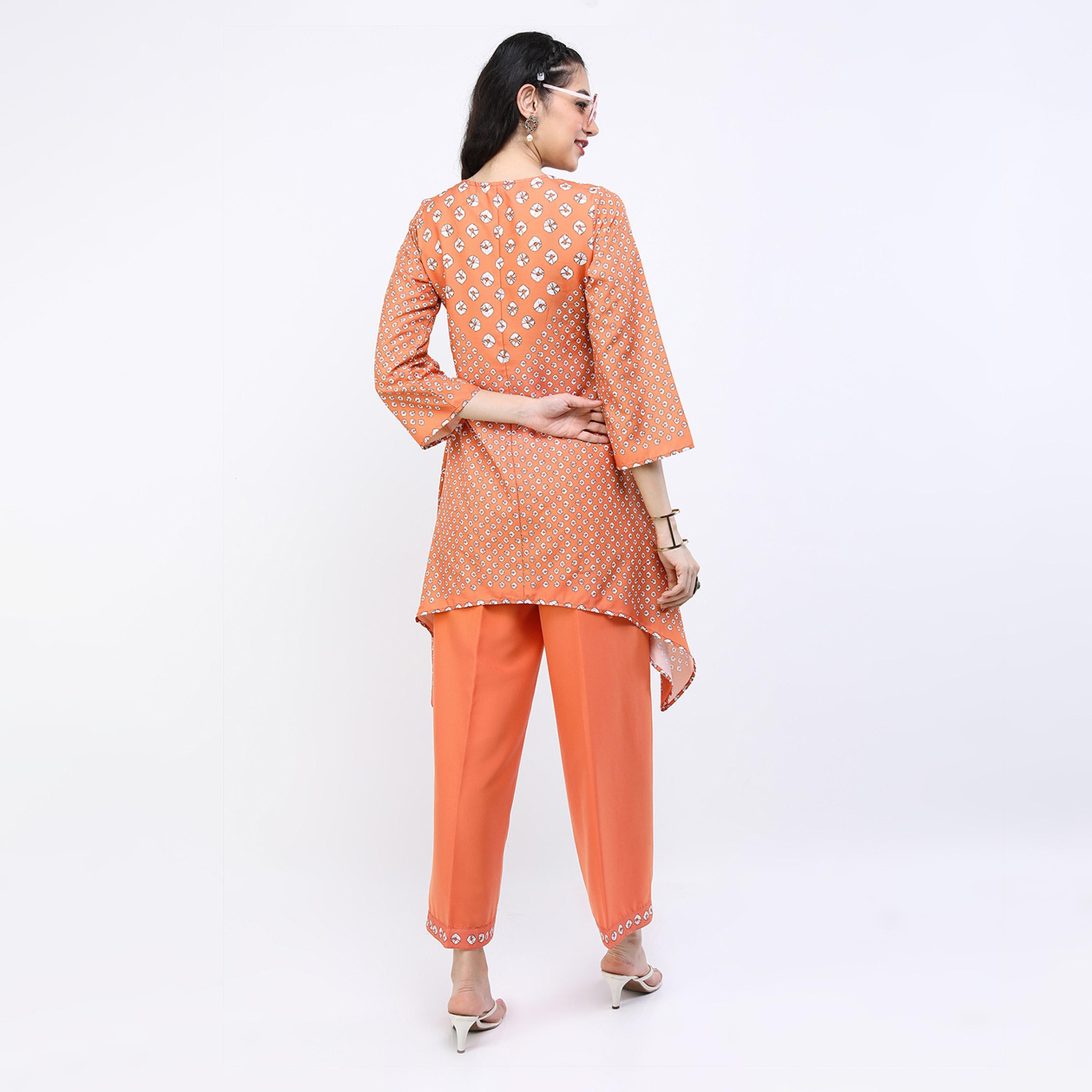 Vishudh X Styli Women Rust Ethnic Motifs Kurti with Trousers-women-clothing-ethnicwear-kurtasets-image-3