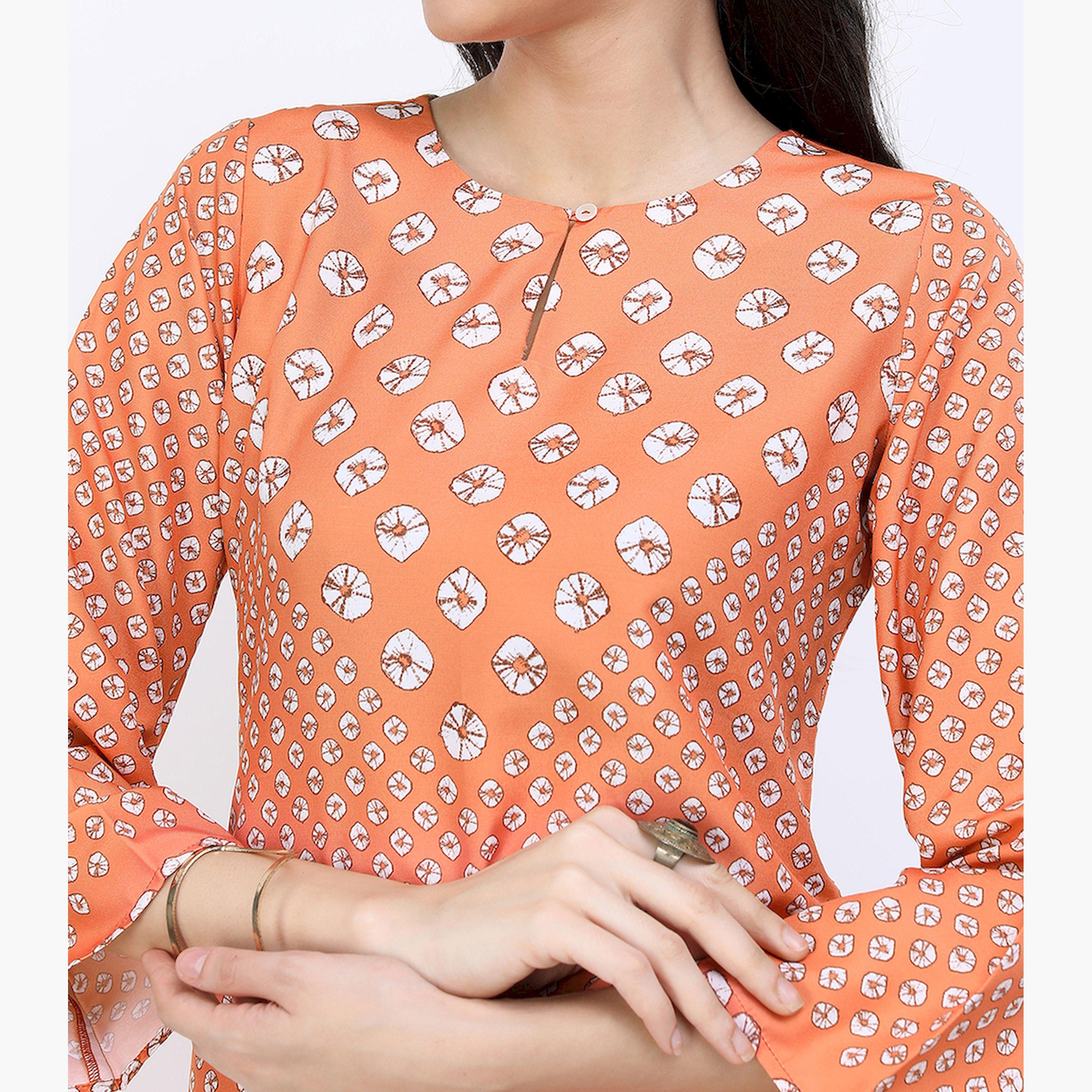 Vishudh X Styli Women Rust Ethnic Motifs Kurti with Trousers-women-clothing-ethnicwear-kurtasets-image-4
