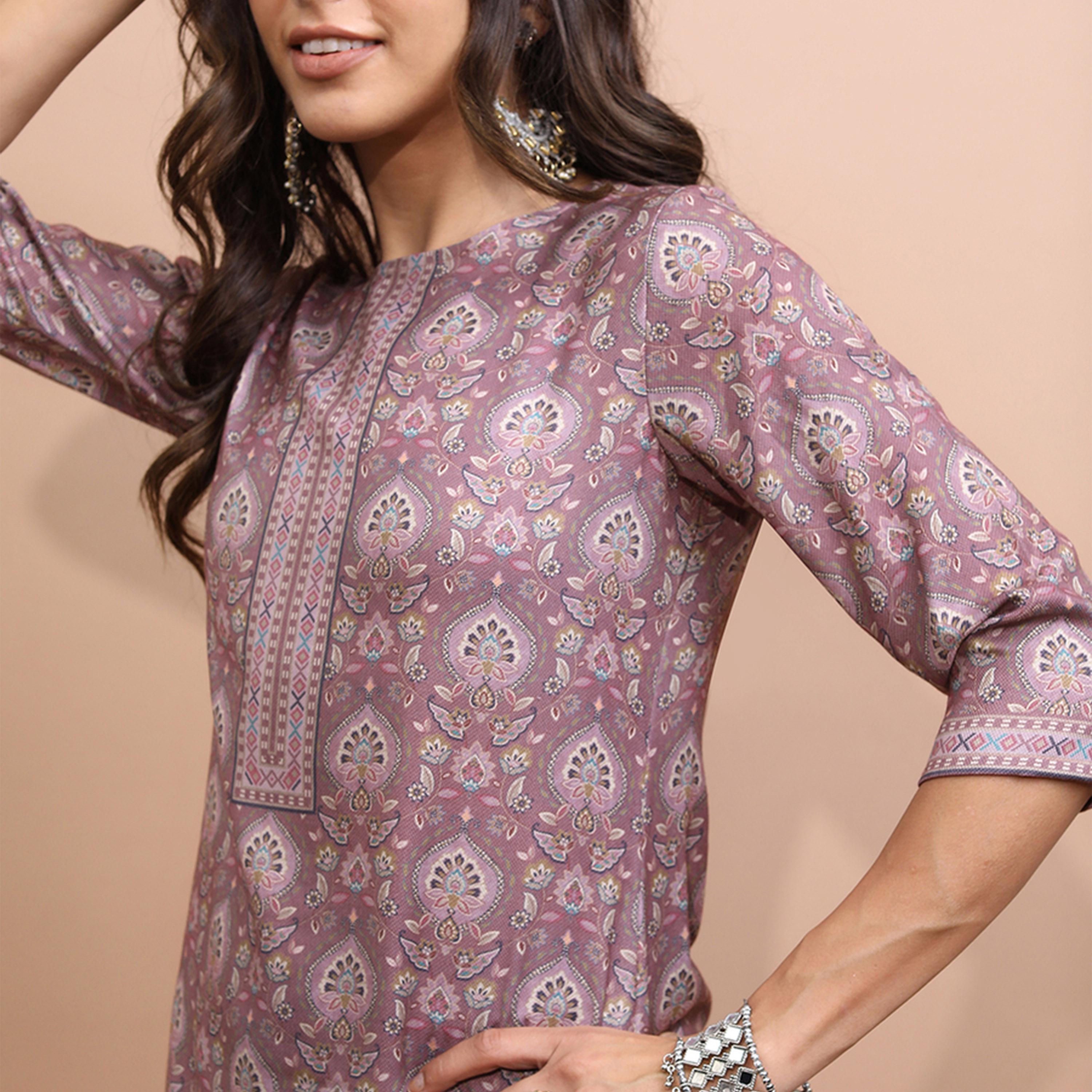 Vishudh X Styli Ethnic Motifs Printed Faux Pashmina Kurta with Trousers-women-clothing-ethnicwear-kurtasets-image-2
