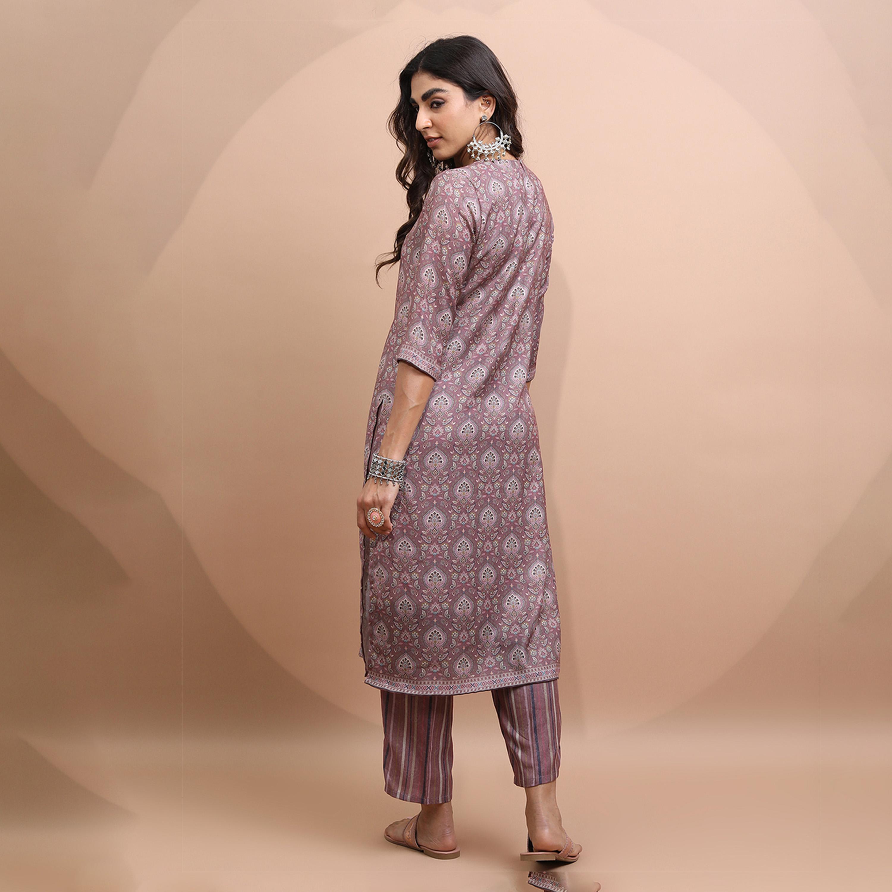فيشود × ستايلي - كورتا باشمينا صناعي مطبوعة بزخارف عرقية مع بنطال-women-clothing-ethnicwear-kurtasets-image-3