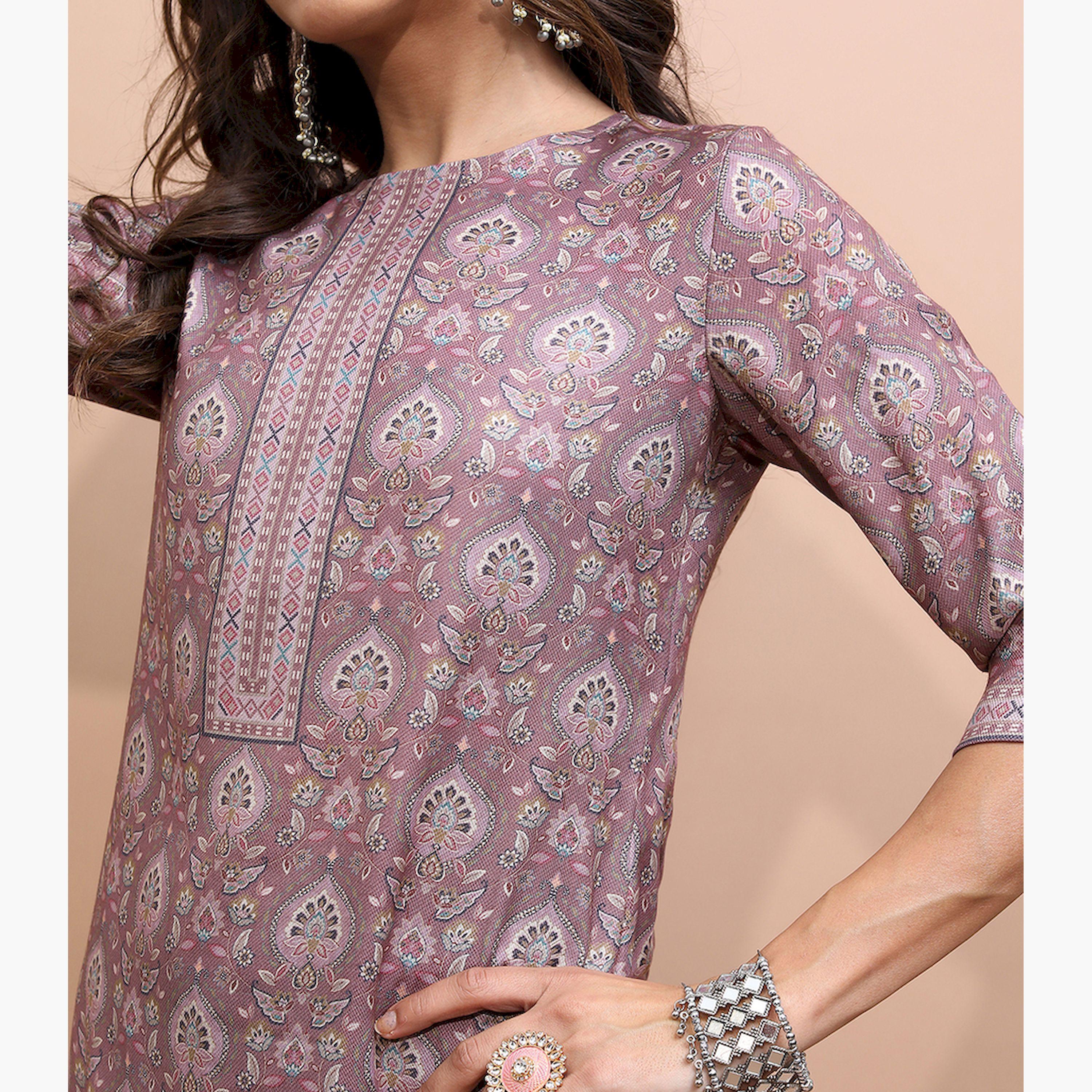 Vishudh X Styli Ethnic Motifs Printed Faux Pashmina Kurta with Trousers-women-clothing-ethnicwear-kurtasets-image-4