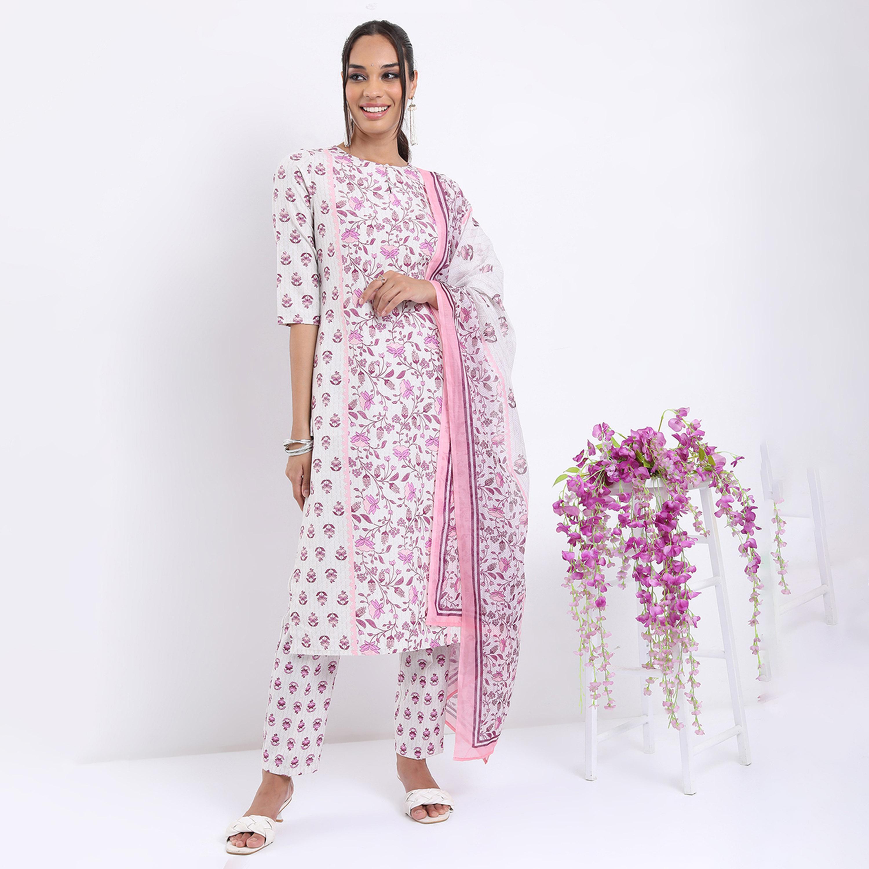 Vishudh X Styli Floral Printed Straight Kurta with Trousers With Dupatta-women-clothing-ethnicwear-sareesets-image-1