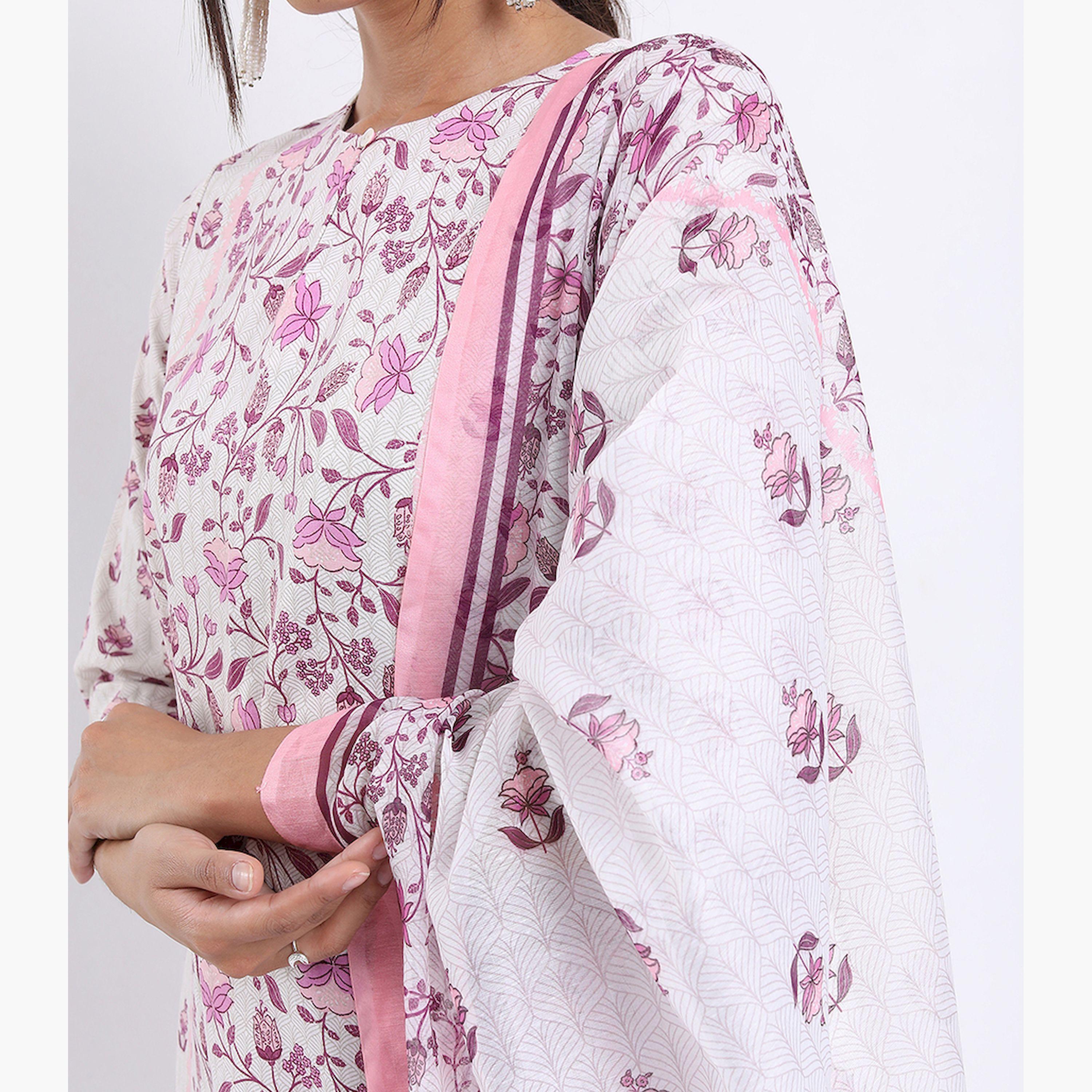 Vishudh X Styli Floral Printed Straight Kurta with Trousers With Dupatta-women-clothing-ethnicwear-sareesets-image-4