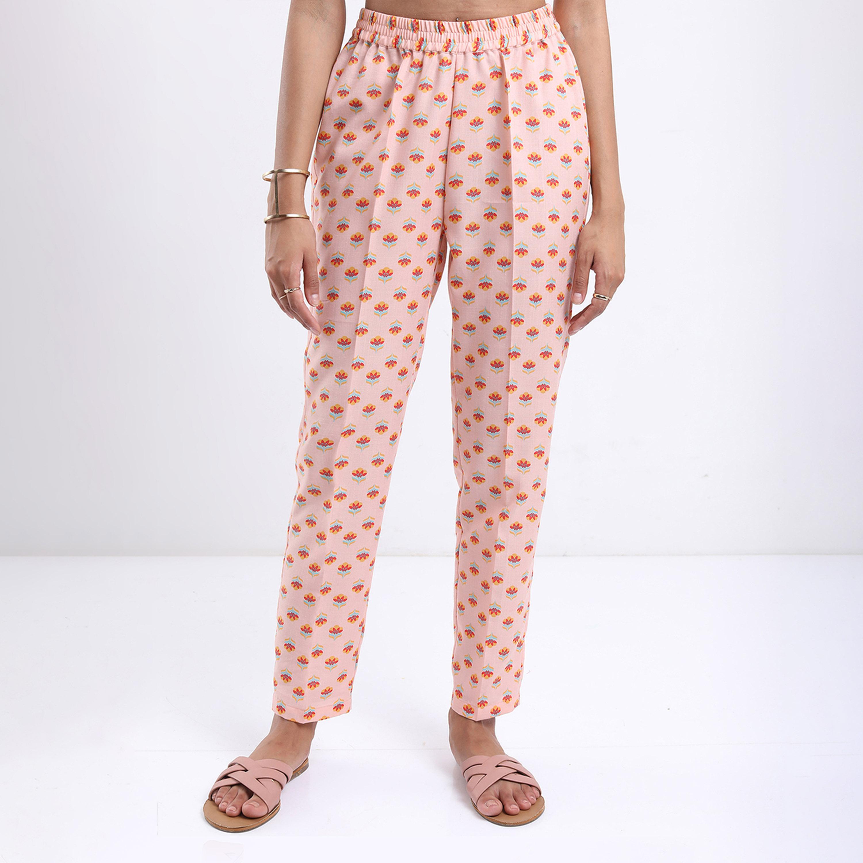Vishudh X Styli Peach-Coloured Floral Printed Band Collar Top with Trousers-women-clothing-ethnicwear-kurtasets-image-7