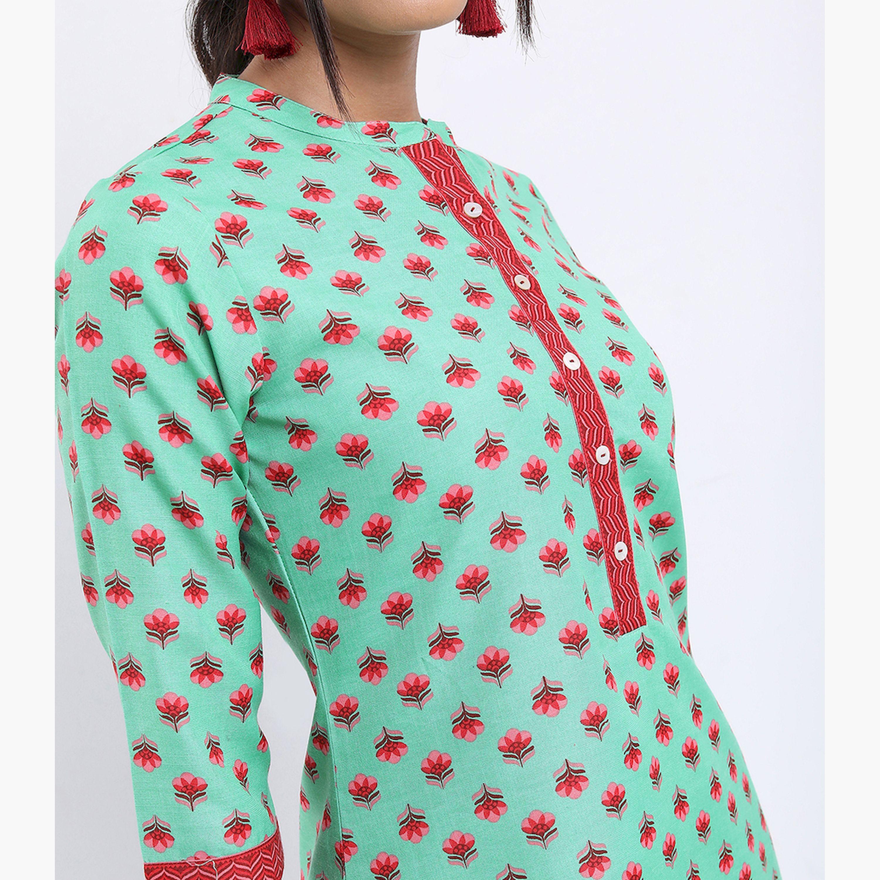 Vishudh X Styli Floral Printed Kurta with Trousers-women-clothing-ethnicwear-kurtasets-image-4