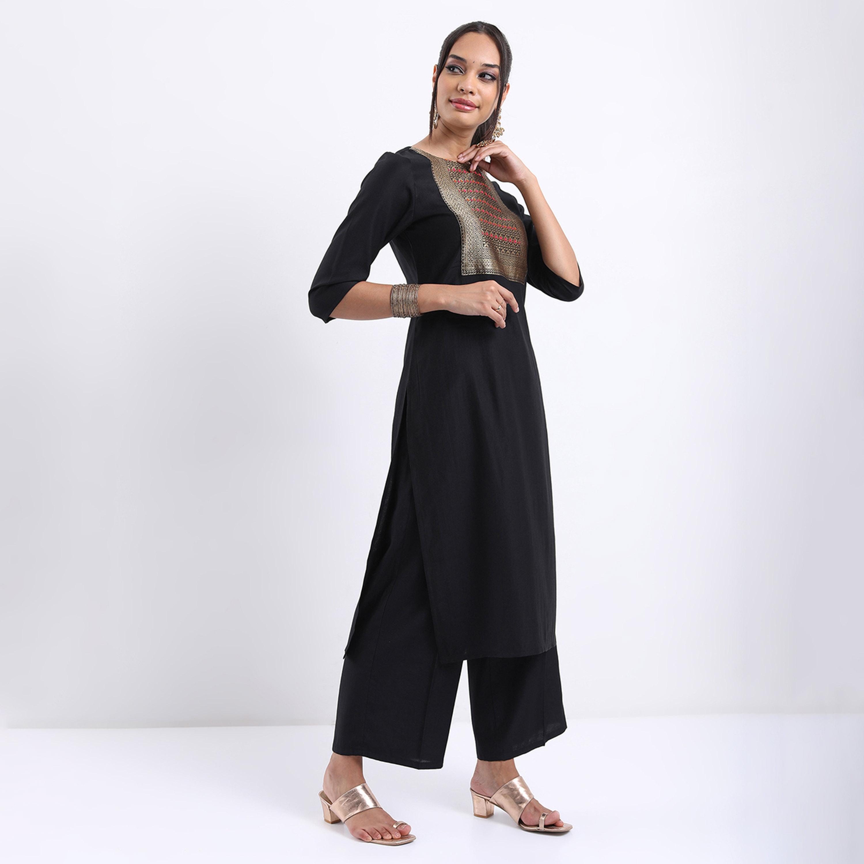 Vishudh X Styli Ethnic Motifs Yoke Design Straight Kurta with Palazzos With Dupatta-women-clothing-ethnicwear-sareesets-image-5