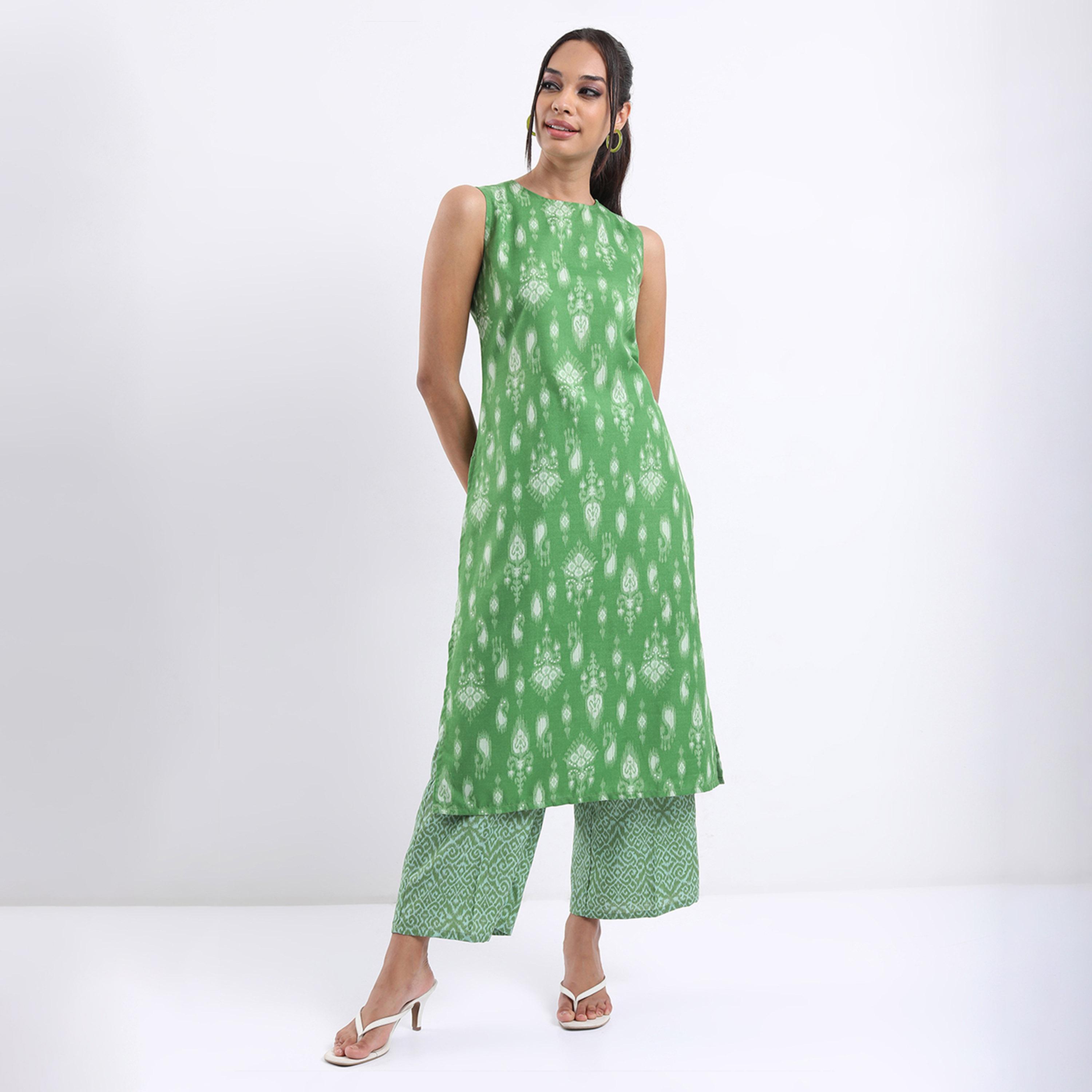 Vishudh X Styli Ethnic Motifs Printed Straight Kurta with Palazzos-women-clothing-ethnicwear-kurtasets-image-2