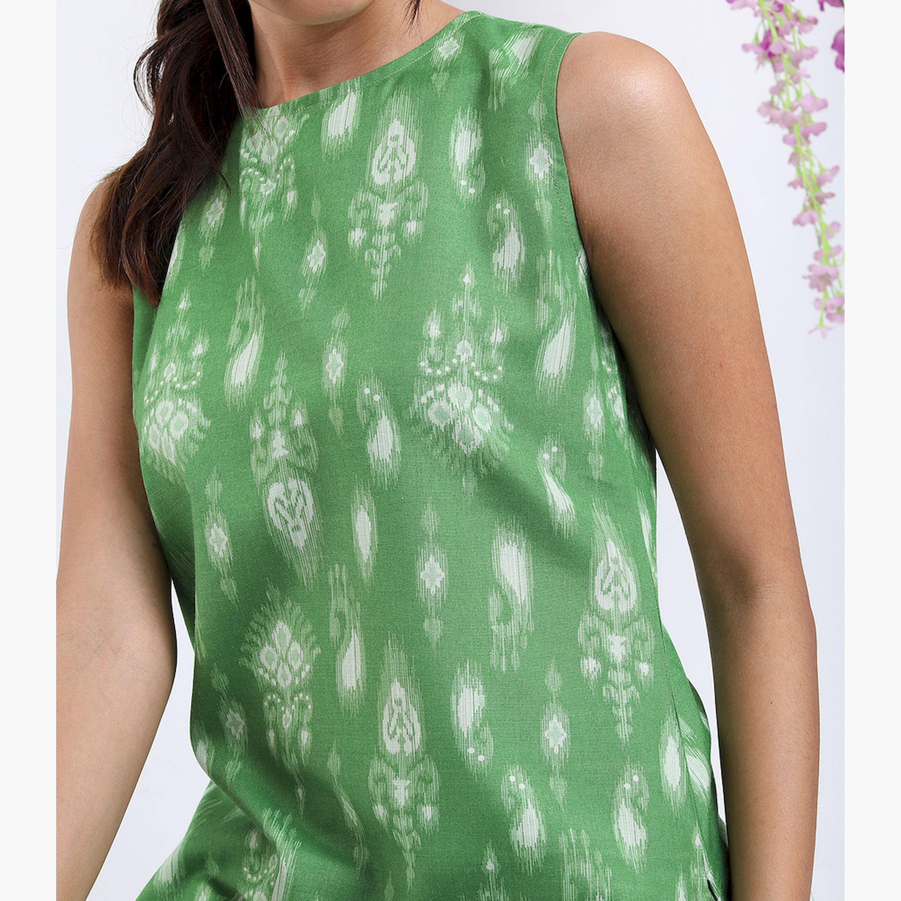 فيشود × ستايلي - كورتا مستقيمة مطبوعة بزخارف عرقية مع بنطال بالازو-women-clothing-ethnicwear-kurtasets-image-4