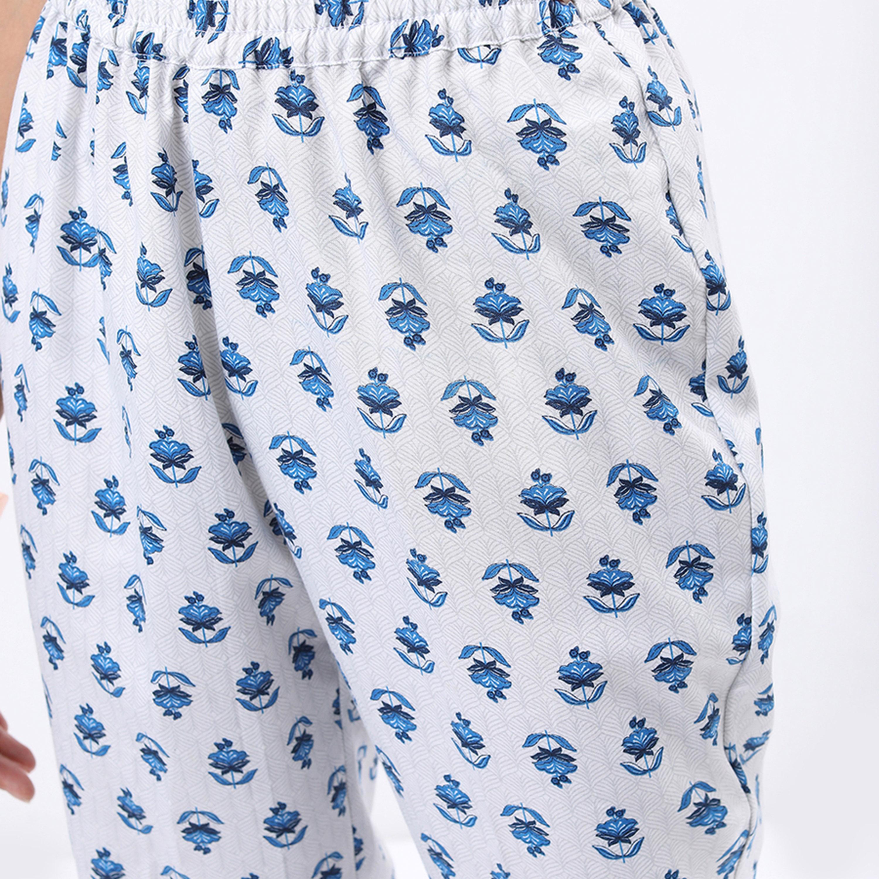 Vishudh X Styli White & Blue Floral Printed Kurta With Trousers & Dupatta-women-clothing-ethnicwear-sareesets-image-7