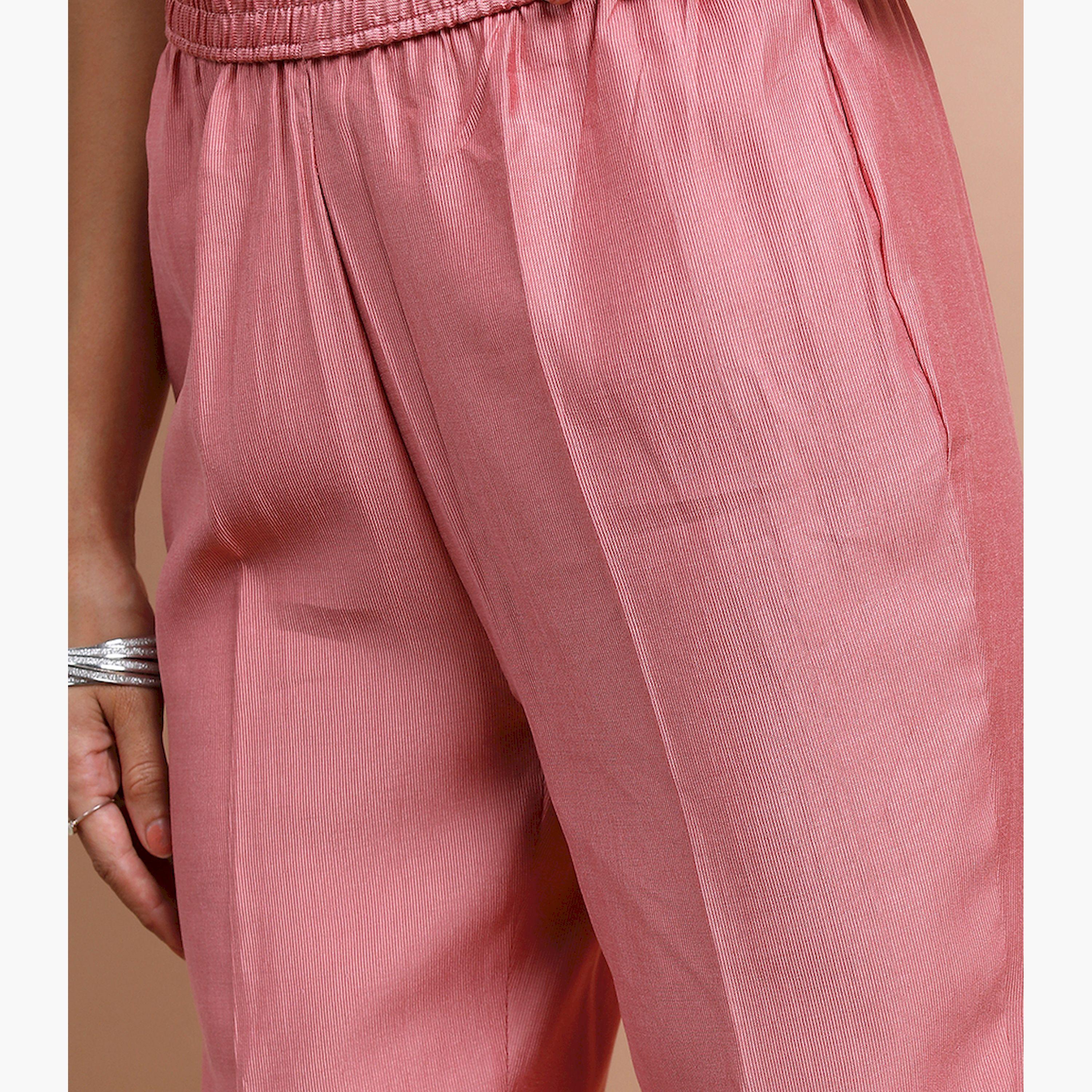 Vishudh X Styli Pink Floral Yoke Design Kurta With Trousers And Dupatta-women-clothing-ethnicwear-sareesets-image-7