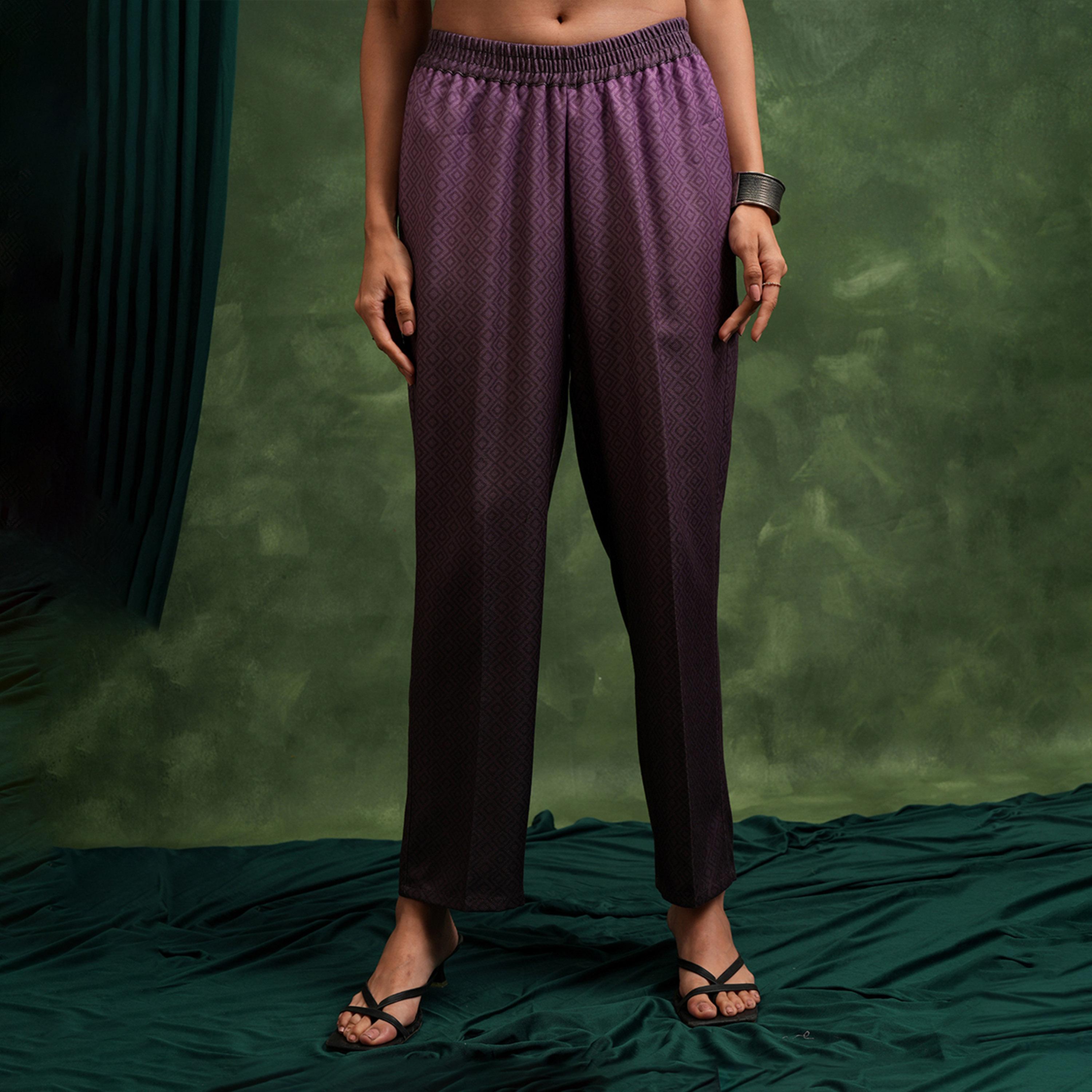 Vishudh X Styli Mauve Printed Yoke Design Thread Work Straight Kurta with Trousers & Dupatta-women-clothing-ethnicwear-sareesets-image-7