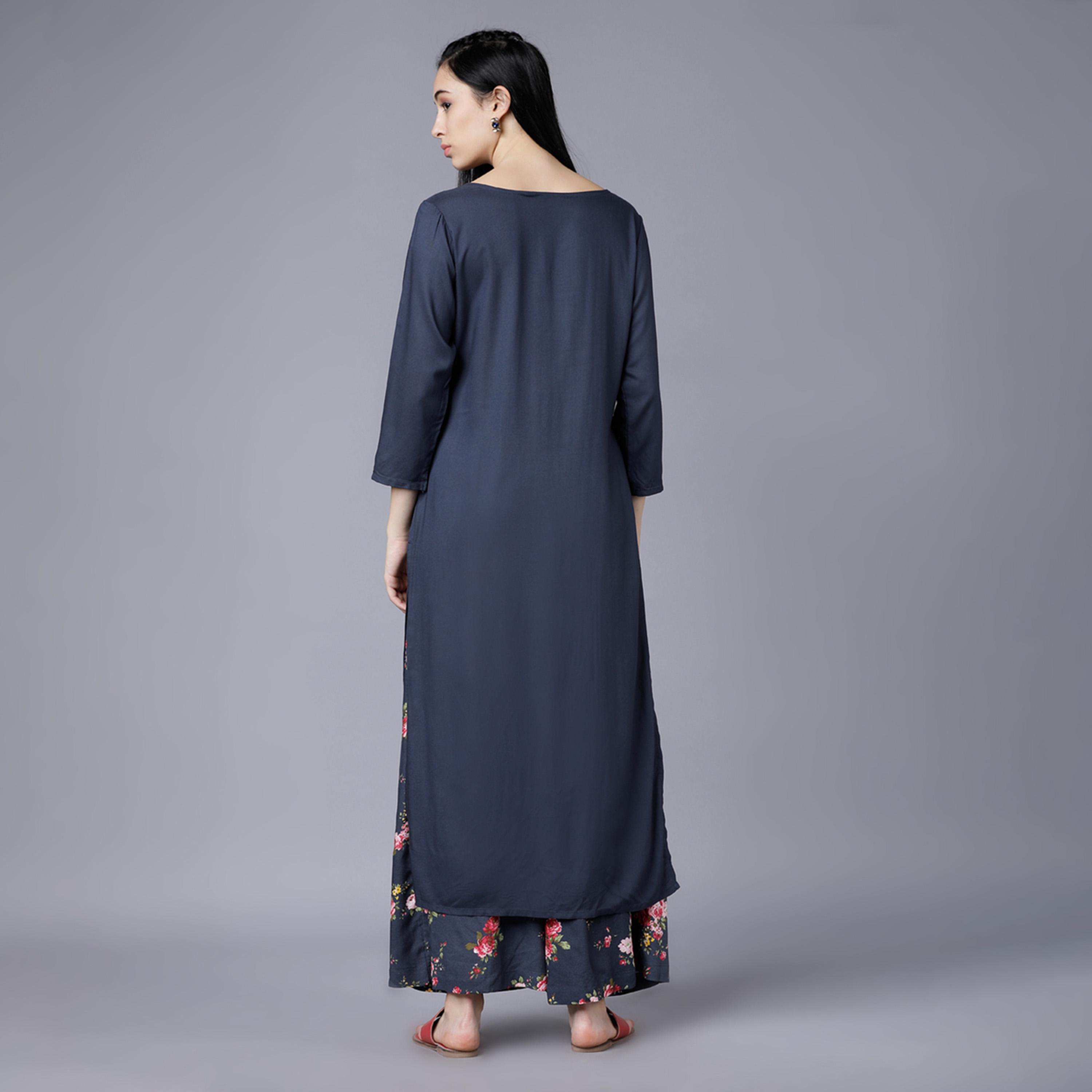 Vishudh X Styli Women Blue Floral Printed Regular Kurta with Palazzos-women-clothing-ethnicwear-kurtasets-image-3