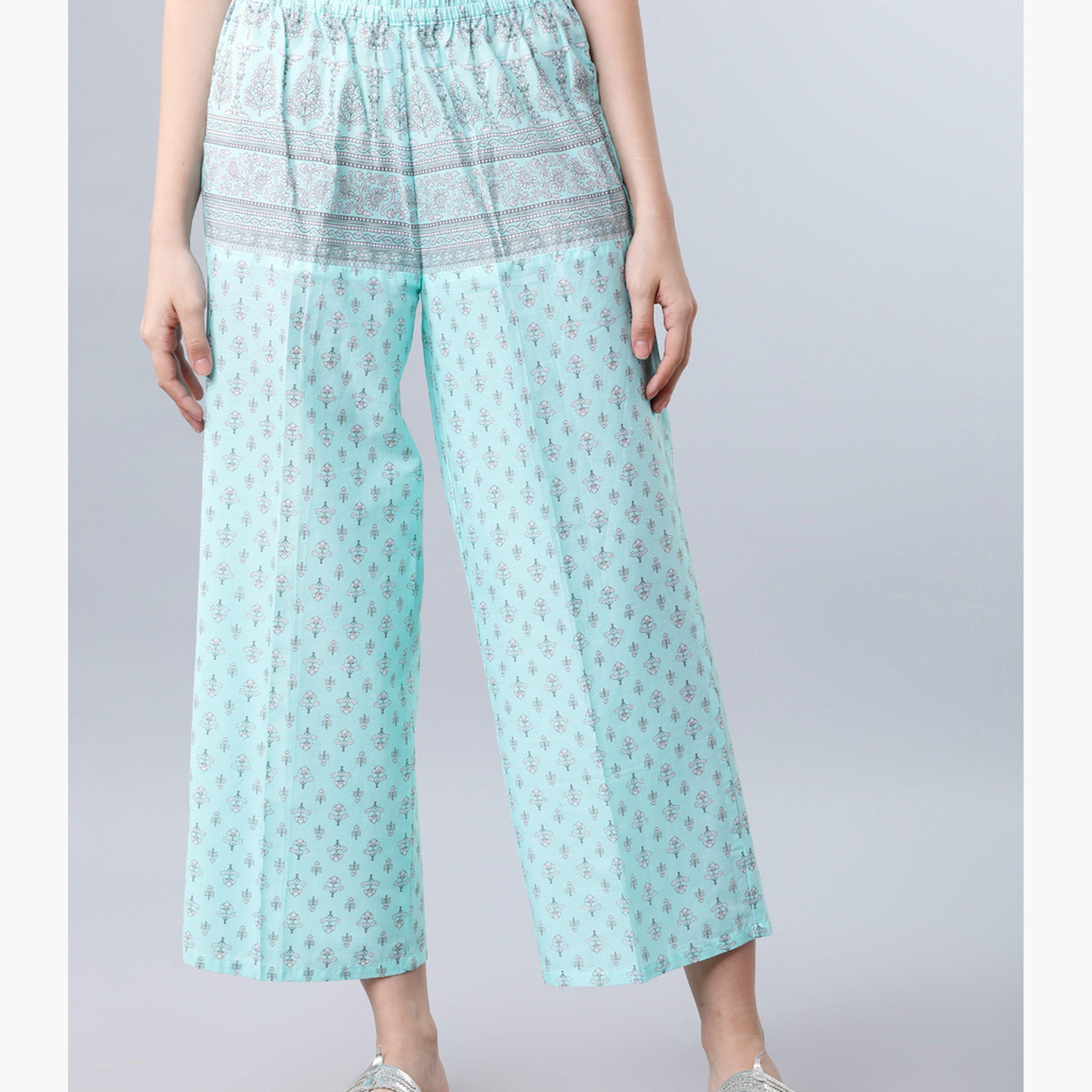 Vishudh X Styli Women Blue Ethnic Motifs Printed Panelled Pure Cotton Kurta with Trousers-women-clothing-ethnicwear-kurtasets-image-6