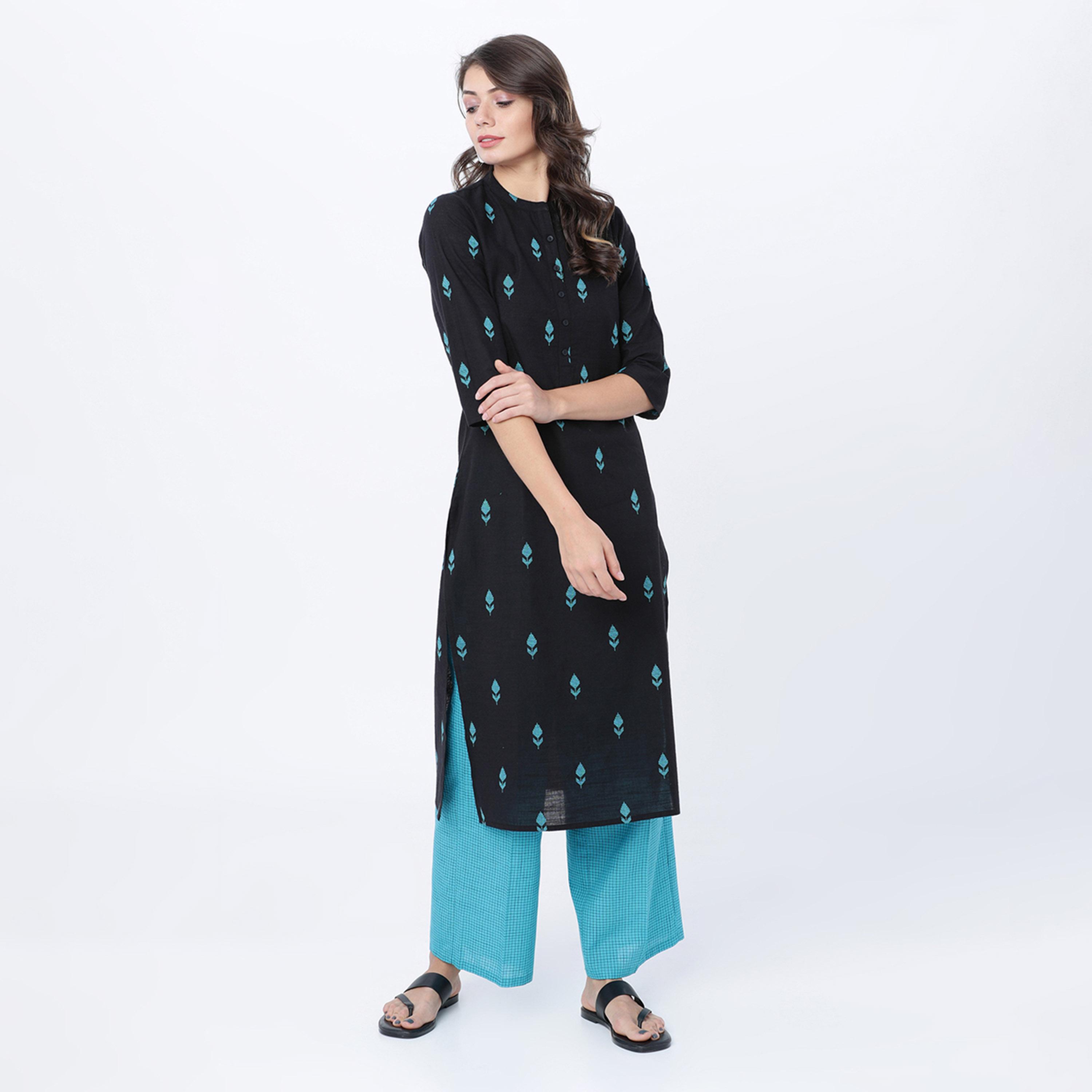 Vishudh X Styli Women Black Printed Kurta with Palazzos-women-clothing-ethnicwear-kurtasets-image-1