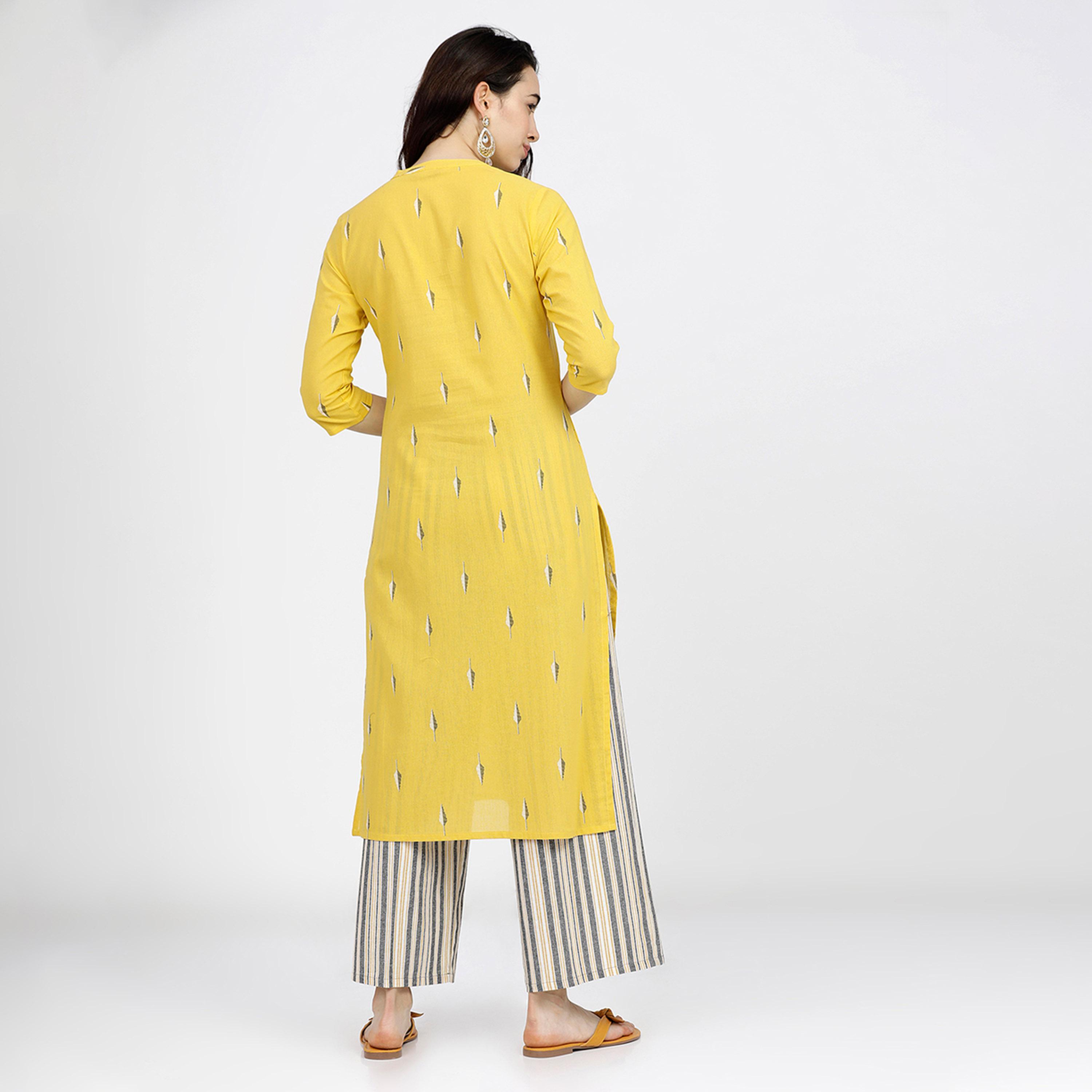 Vishudh X Styli Women Yellow Geometric Printed Pure Cotton Kurta with Trousers-women-clothing-ethnicwear-kurtasets-image-3