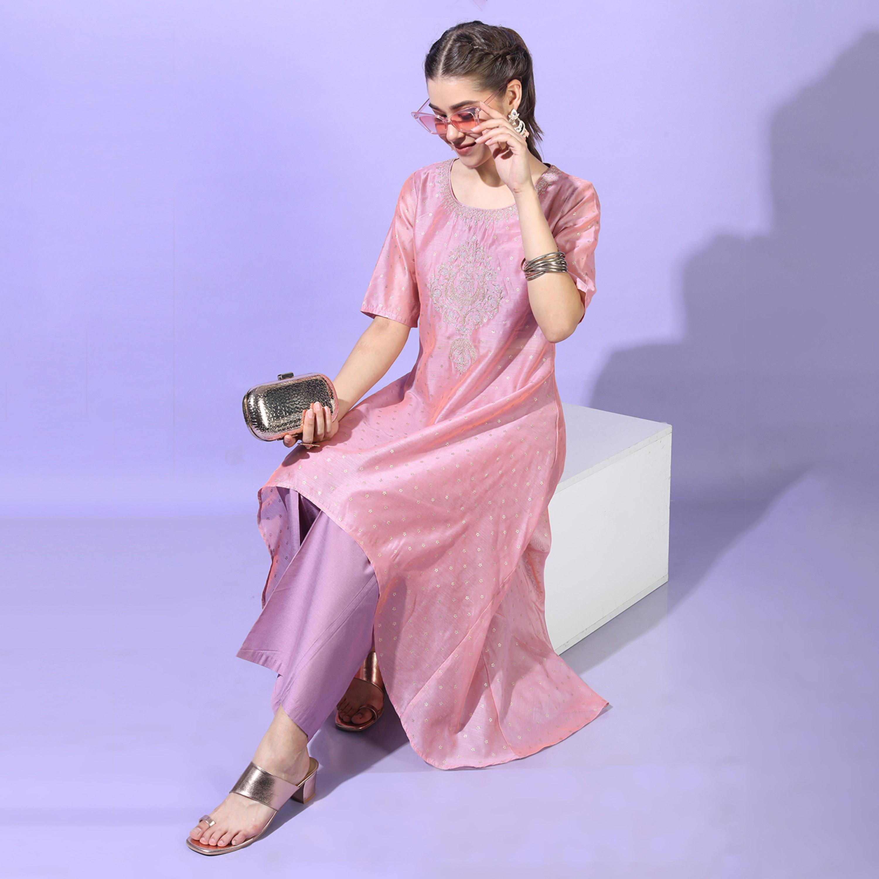 Vishudh X Styli Women Solid Chanderi Cotton Kurta with Trouser-women-clothing-ethnicwear-kurtasets-image-1