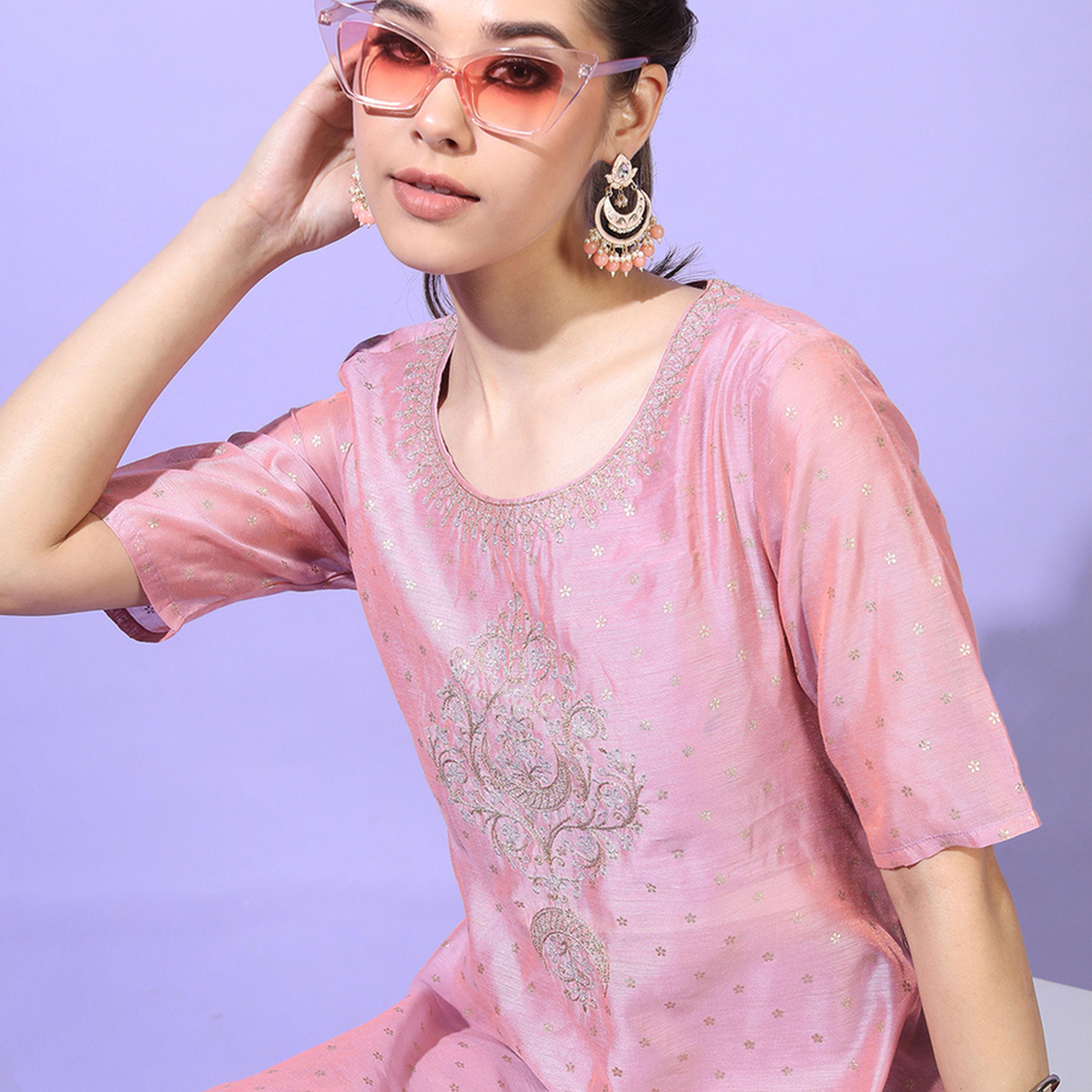 Vishudh X Styli Women Solid Chanderi Cotton Kurta with Trouser-women-clothing-ethnicwear-kurtasets-image-2