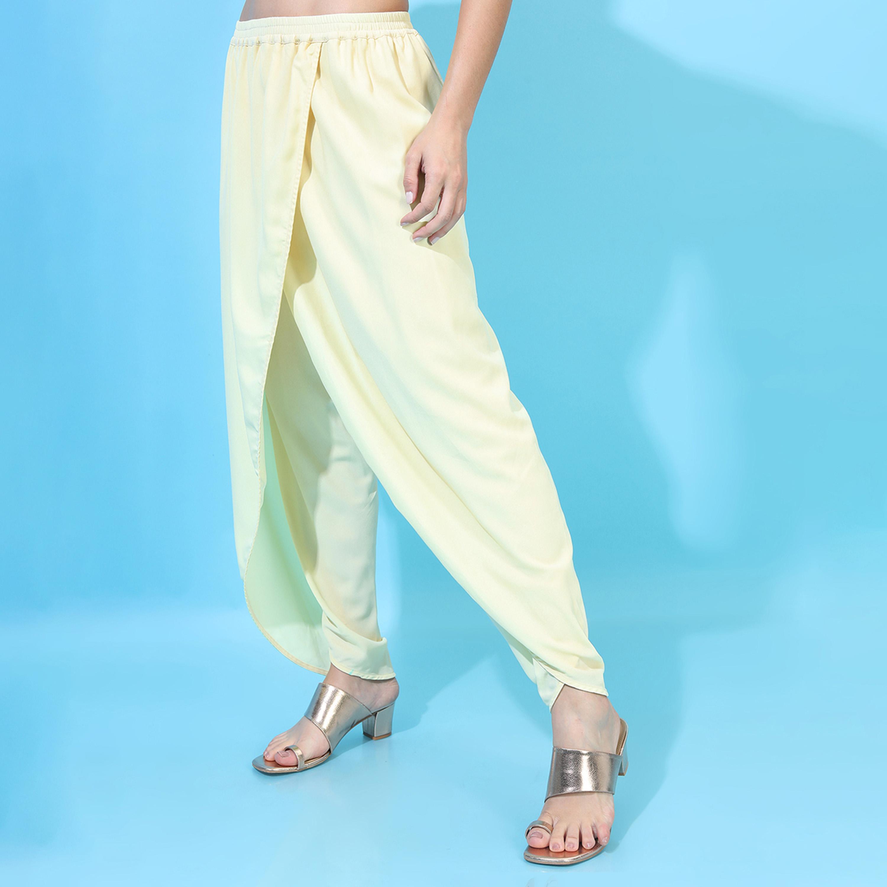 Vishudh X Styli Women Yellow High-Low Kurta With Dhoti Pants-women-clothing-ethnicwear-kurtasets-image-8