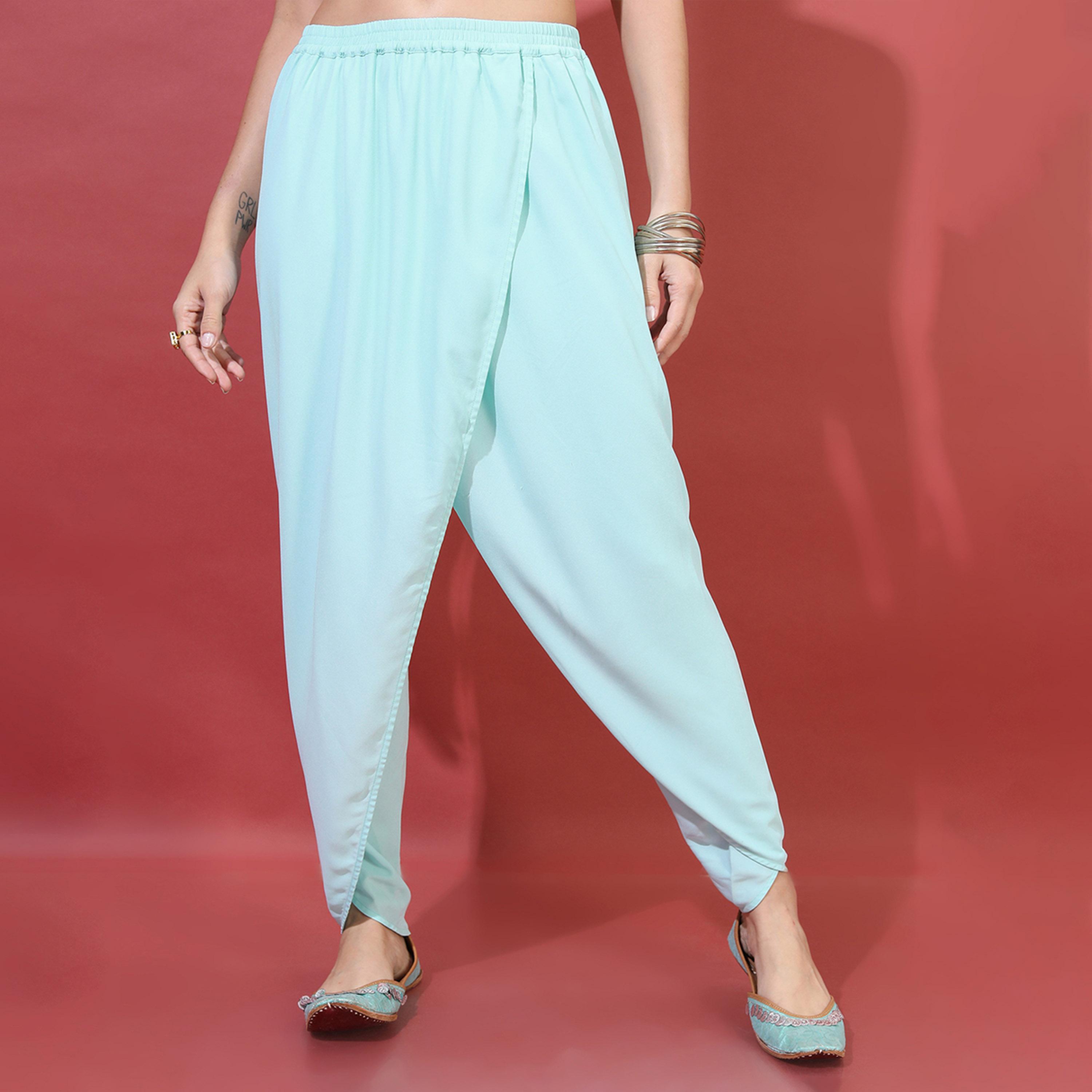 فيشود × ستايلي - كورتا نسائية مطرزة بزخارف عرقية طويلة من الخلف مع بنطال دوتي - فيروزي-women-clothing-ethnicwear-kurtasets-image-8