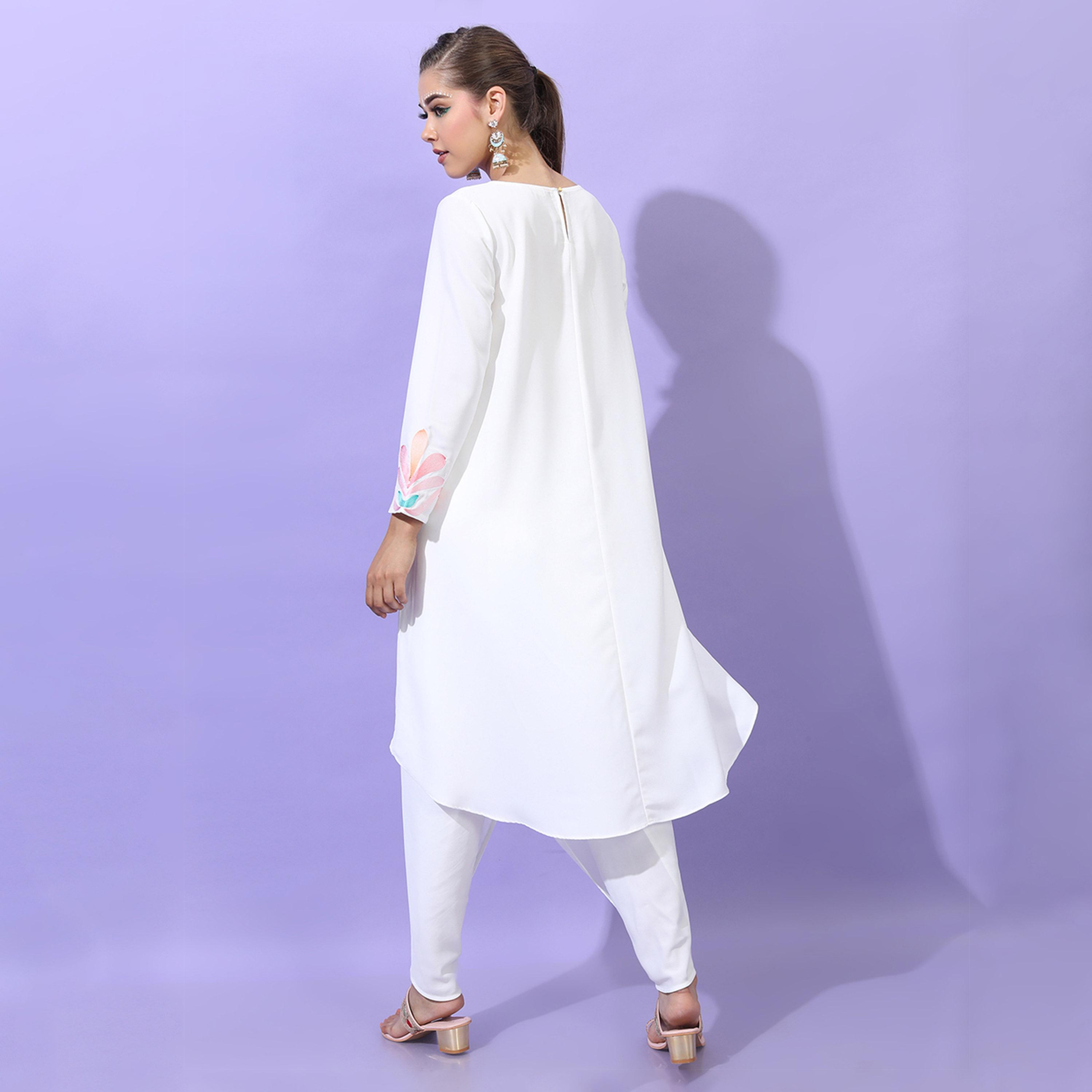 Vishudh X Styli Women White Printed High-Low Kurta With Dhoti Pants-women-clothing-ethnicwear-kurtasets-image-3
