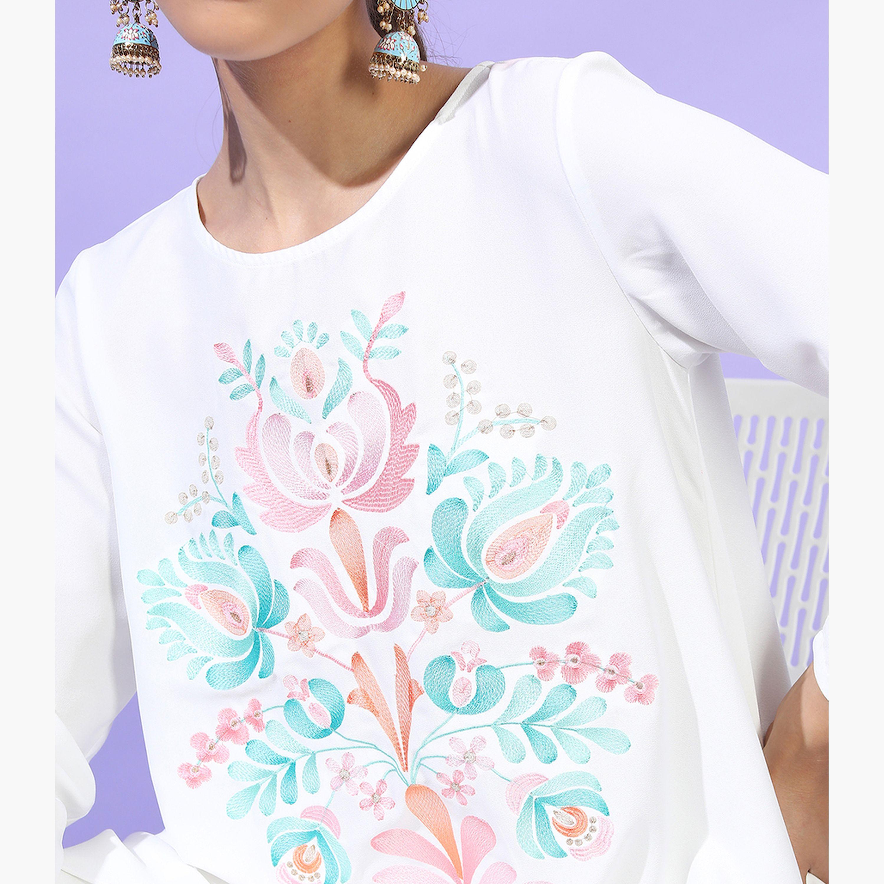 Vishudh X Styli Women White Printed High-Low Kurta With Dhoti Pants-women-clothing-ethnicwear-kurtasets-image-4