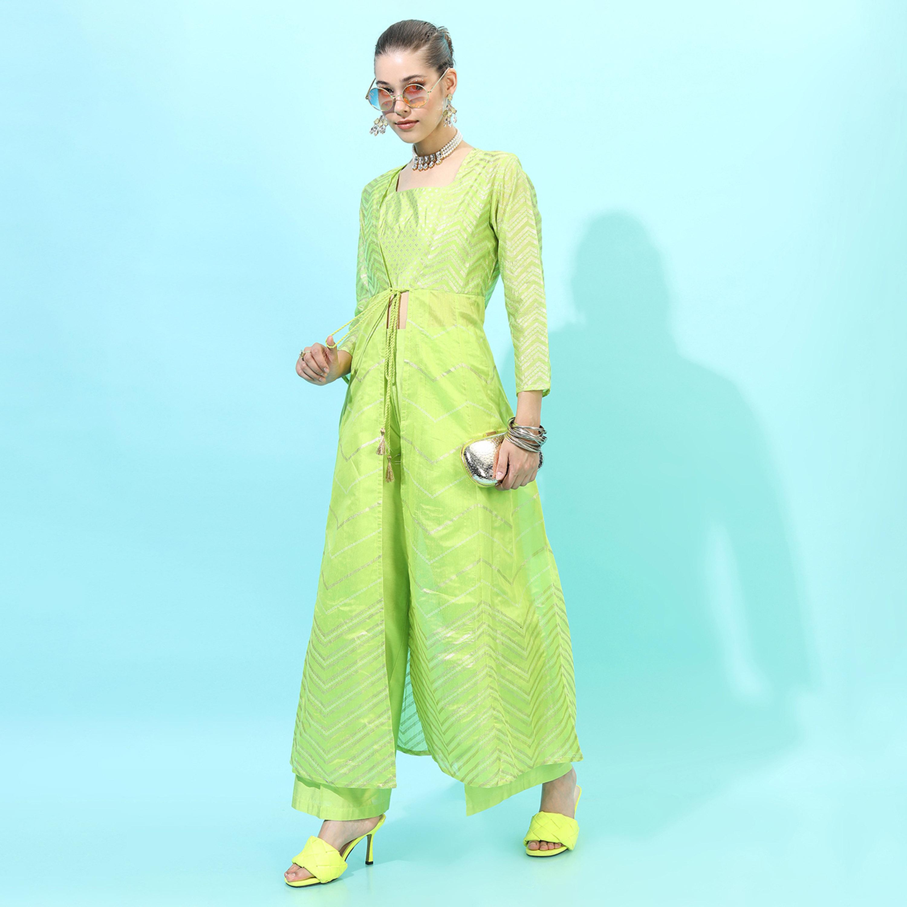 فيشود × ستايلي - طقم كورتا مخطط من فيسكوز رايون مع بنطال بالازو وسترة للنساء-women-clothing-ethnicwear-kurtasets-image-2