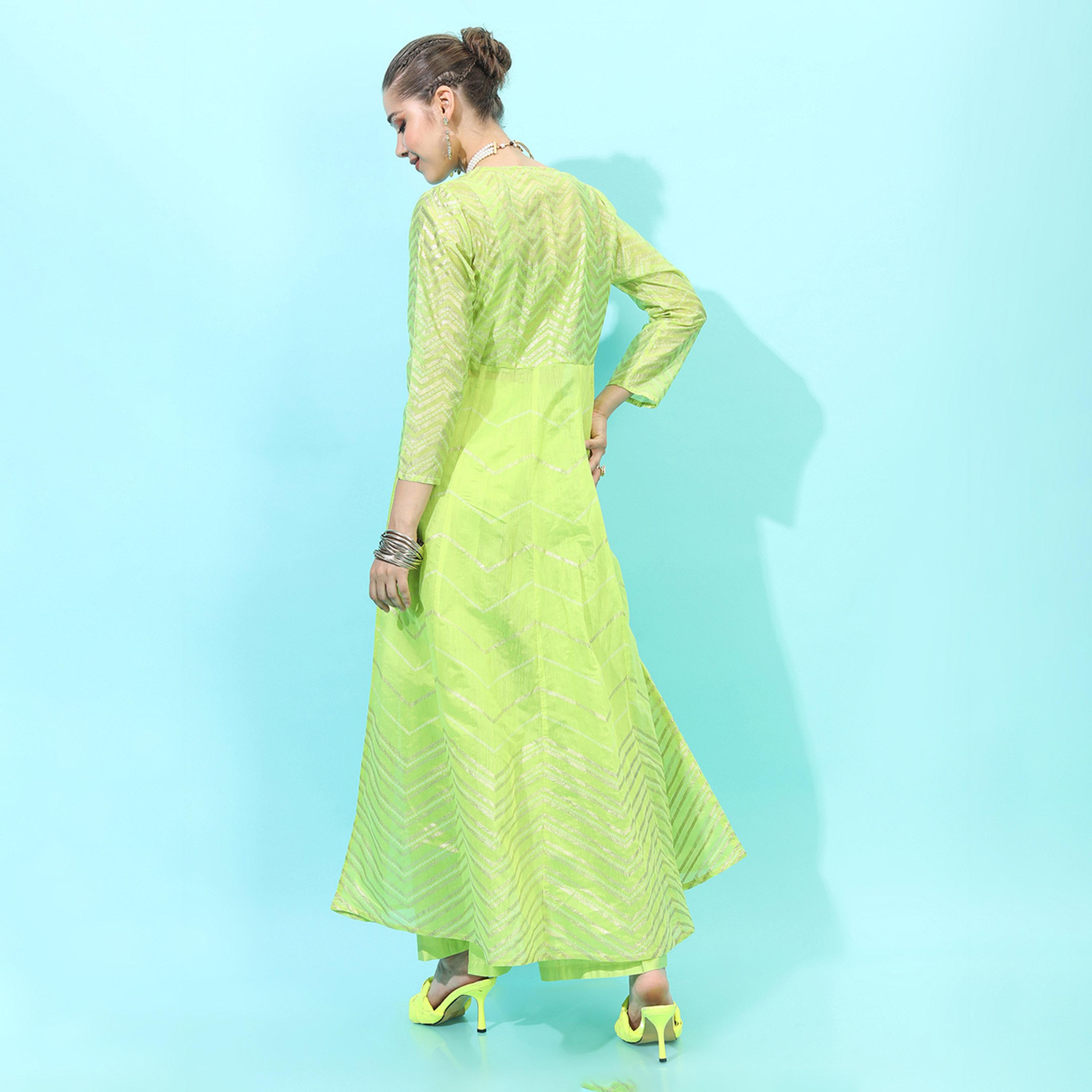 فيشود × ستايلي - طقم كورتا مخطط من فيسكوز رايون مع بنطال بالازو وسترة للنساء-women-clothing-ethnicwear-kurtasets-image-3