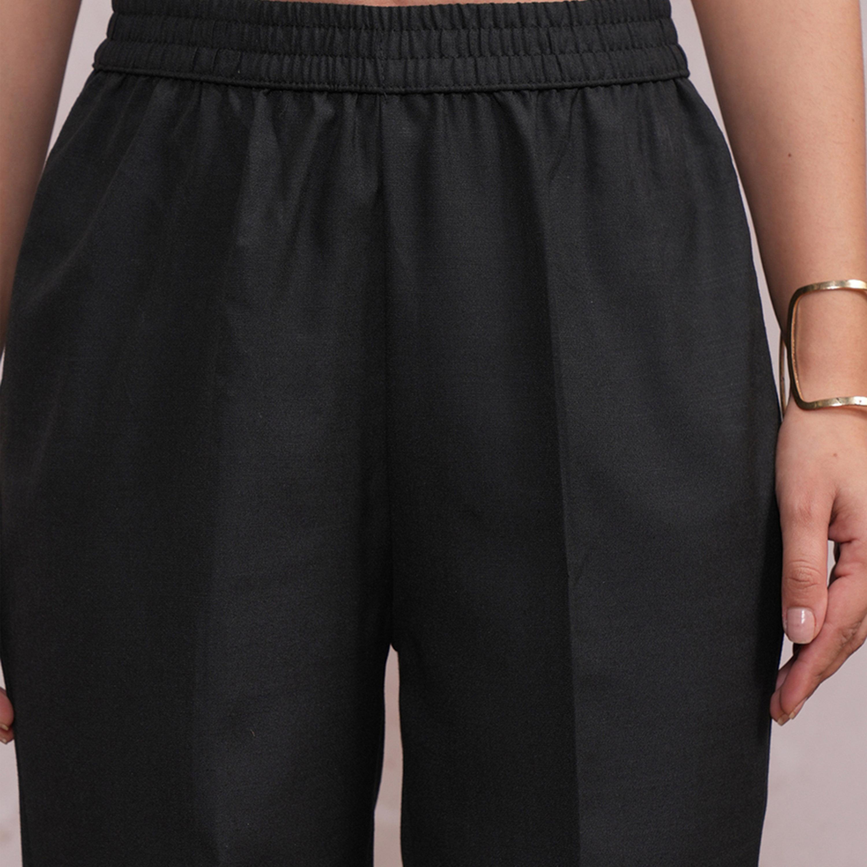 فيشود × ستايلي - كورتا مستقيمة عادية مع بنطال - أسود-women-clothing-ethnicwear-kurtasets-image-6