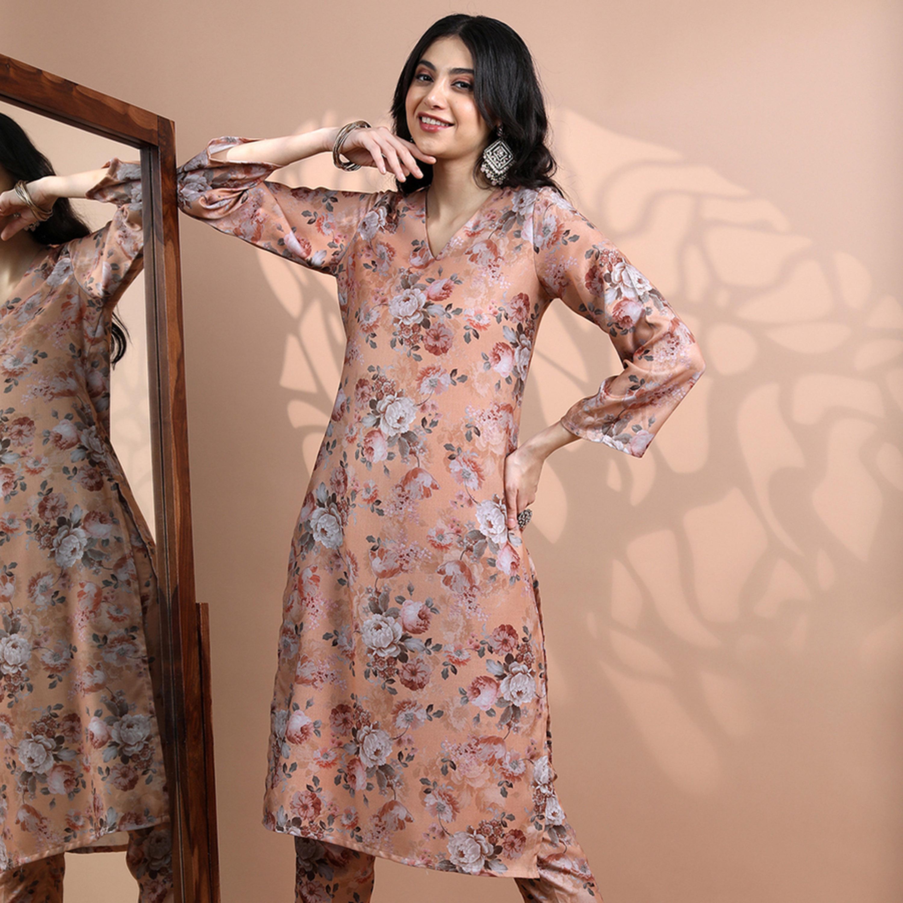 Vishudh X Styli Women Floral Printed Kurta with Trousers-women-clothing-ethnicwear-kurtasets-image-1