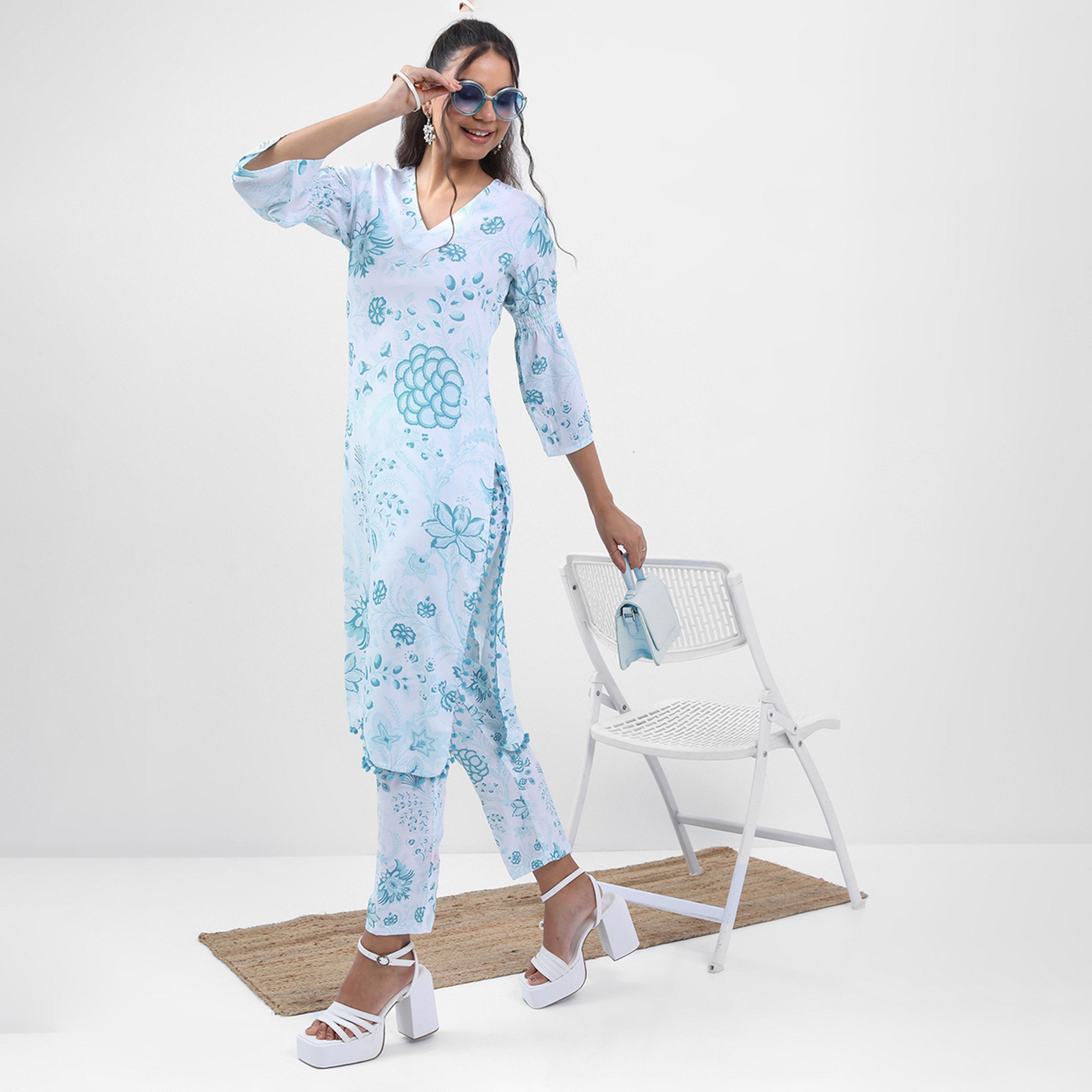 فيشود × ستايلي - كورتا مستقيمة عادية بطبعة زهور مع بنطال-women-clothing-ethnicwear-kurtasets-image-1