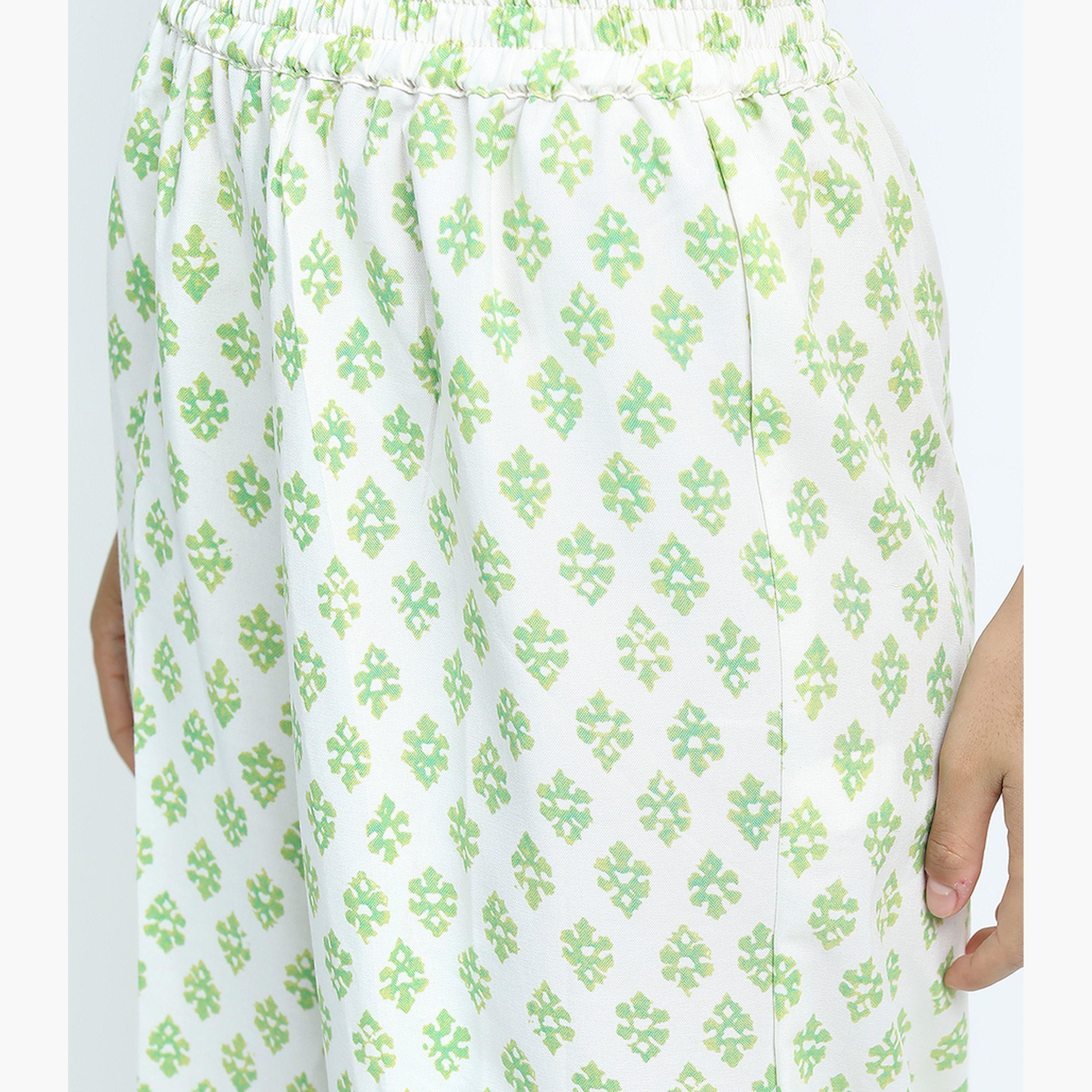 فيشود × ستايلي - كورتي مستقيمة مطبوعة بالورود للنساء مع بنطال ووشاح - أصفر-women-clothing-ethnicwear-sareesets-image-5