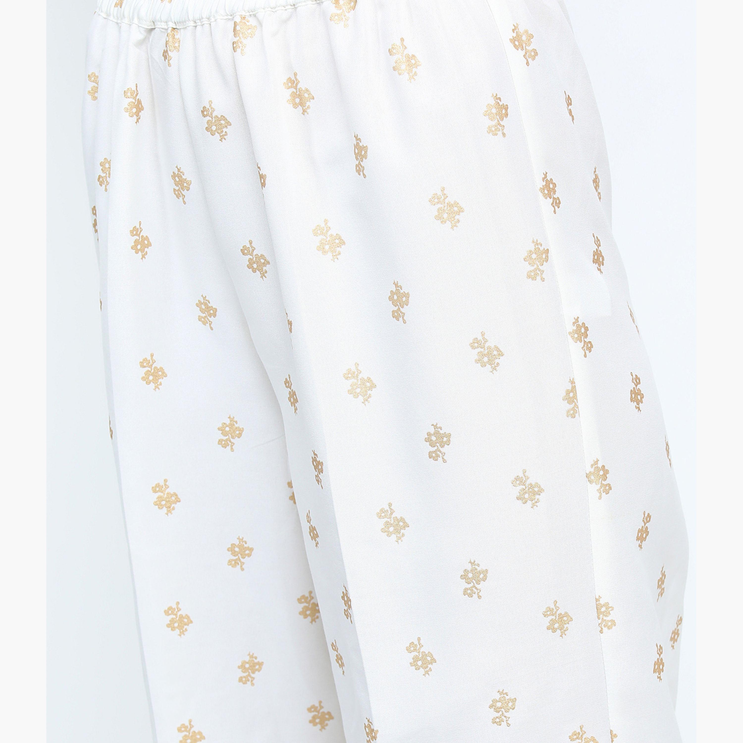 فيشود × ستايلي - كورتا بطبعة زهور مع بنطال بالازو ووشاح دوباتا باللون الأزرق للنساء-women-clothing-ethnicwear-sareesets-image-7