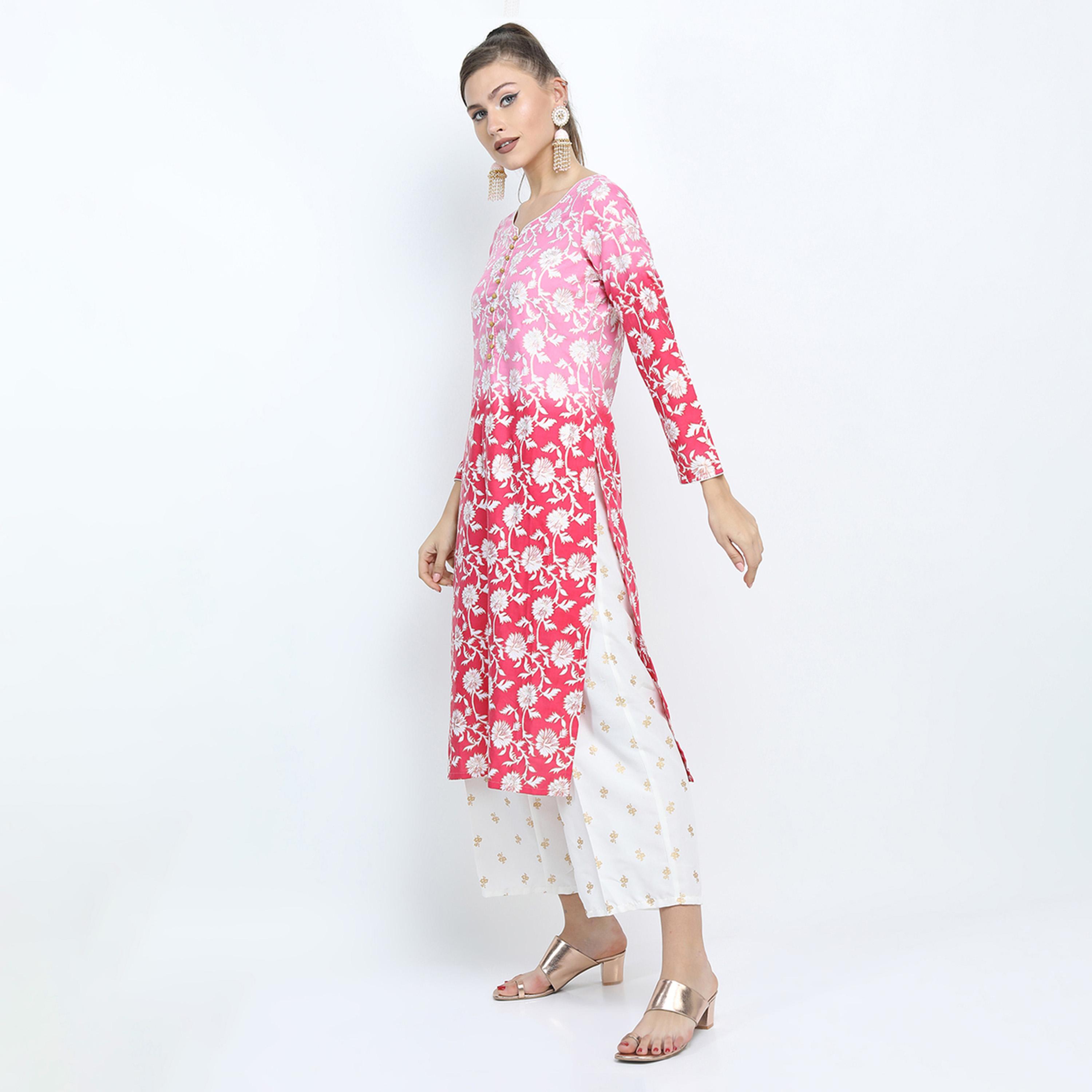 Vishudh X Styli Women Pink & White Floral Printed Kurta Palazzos & Dupatta-women-clothing-ethnicwear-sareesets-image-2