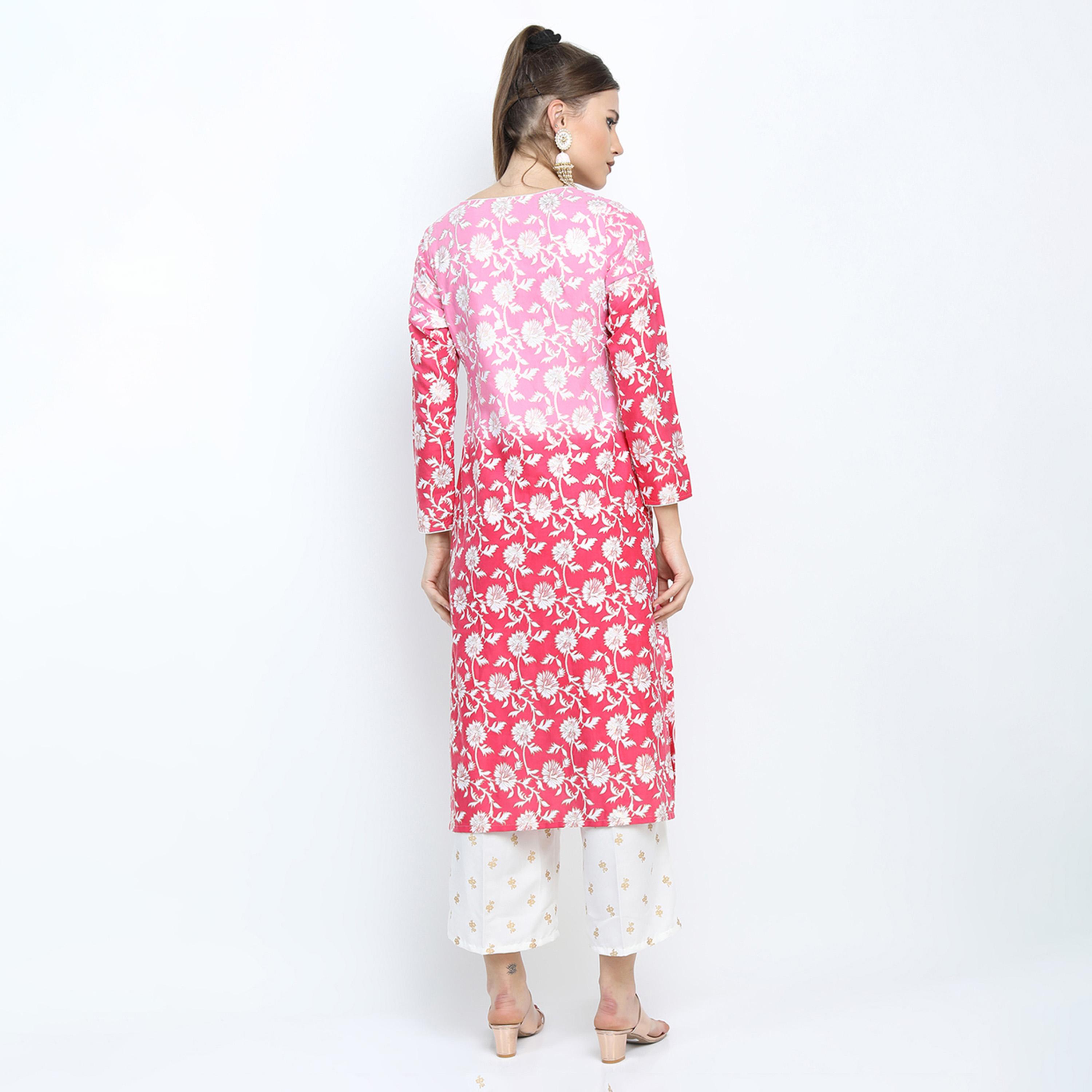 Vishudh X Styli Women Pink & White Floral Printed Kurta Palazzos & Dupatta-women-clothing-ethnicwear-sareesets-image-3