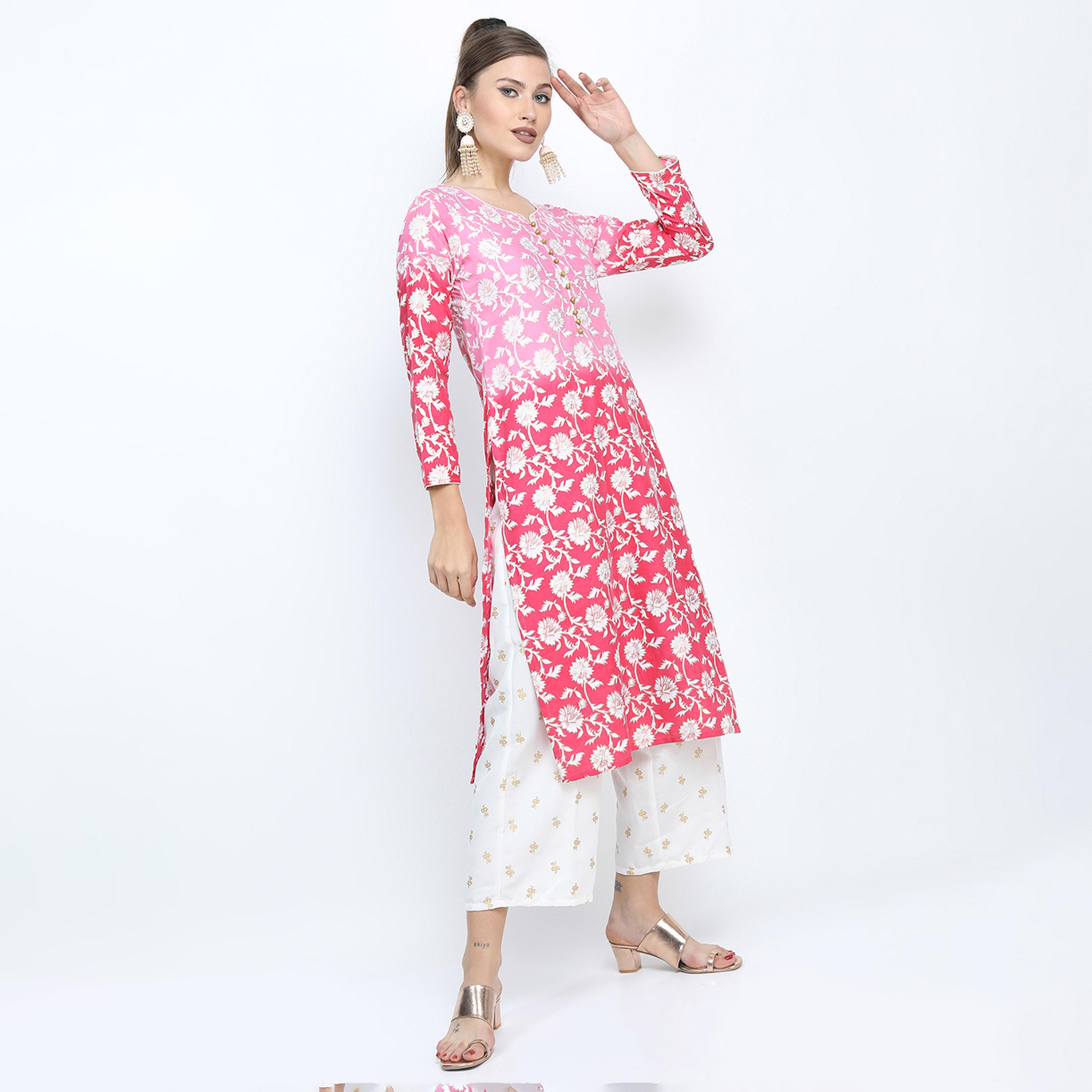 Vishudh X Styli Women Pink & White Floral Printed Kurta Palazzos & Dupatta-women-clothing-ethnicwear-sareesets-image-6
