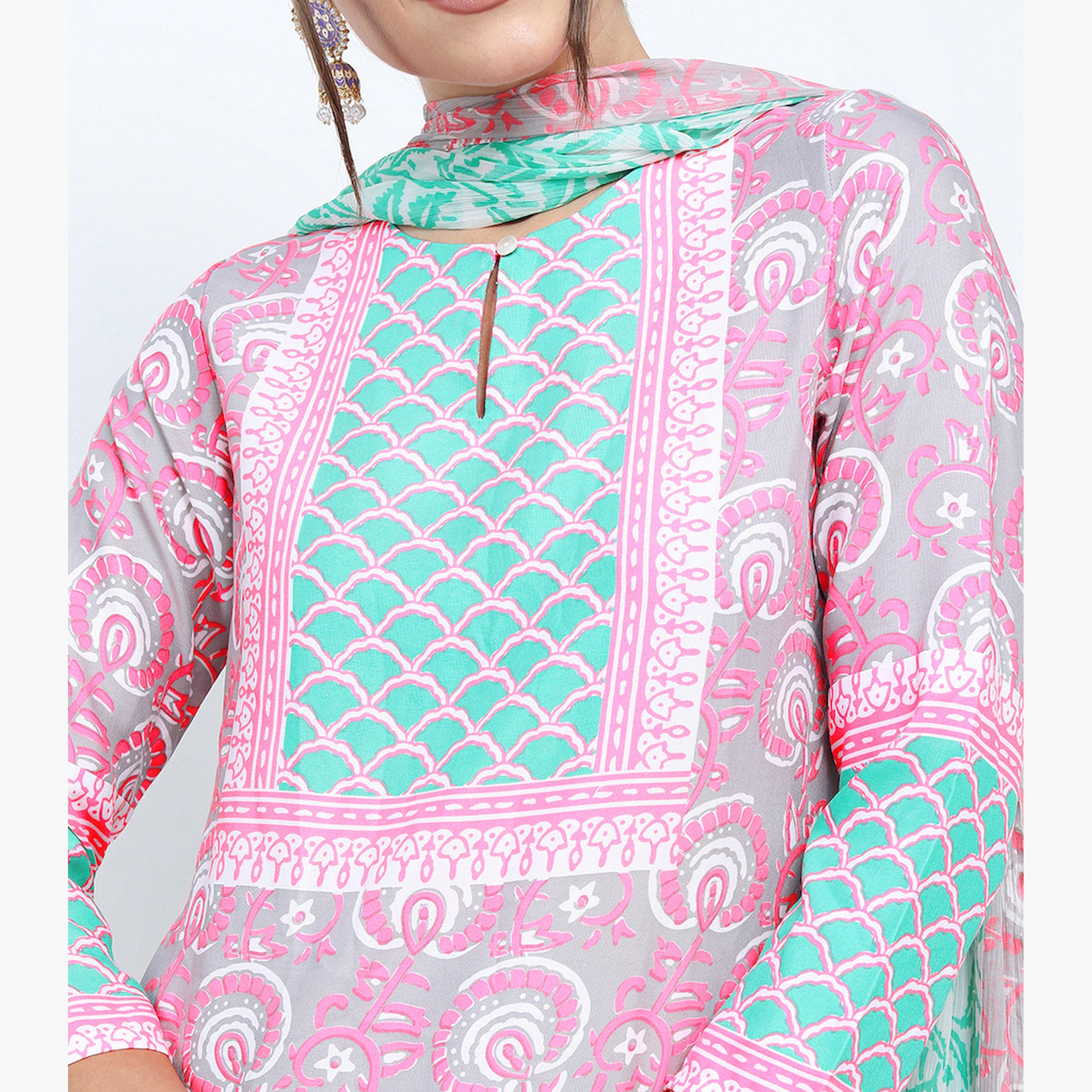 فيشود × ستايلي - كورتي مستقيم مطبوع بالورود باللون الرمادي للنساء مع بنطال ووشاح-women-clothing-ethnicwear-sareesets-image-4