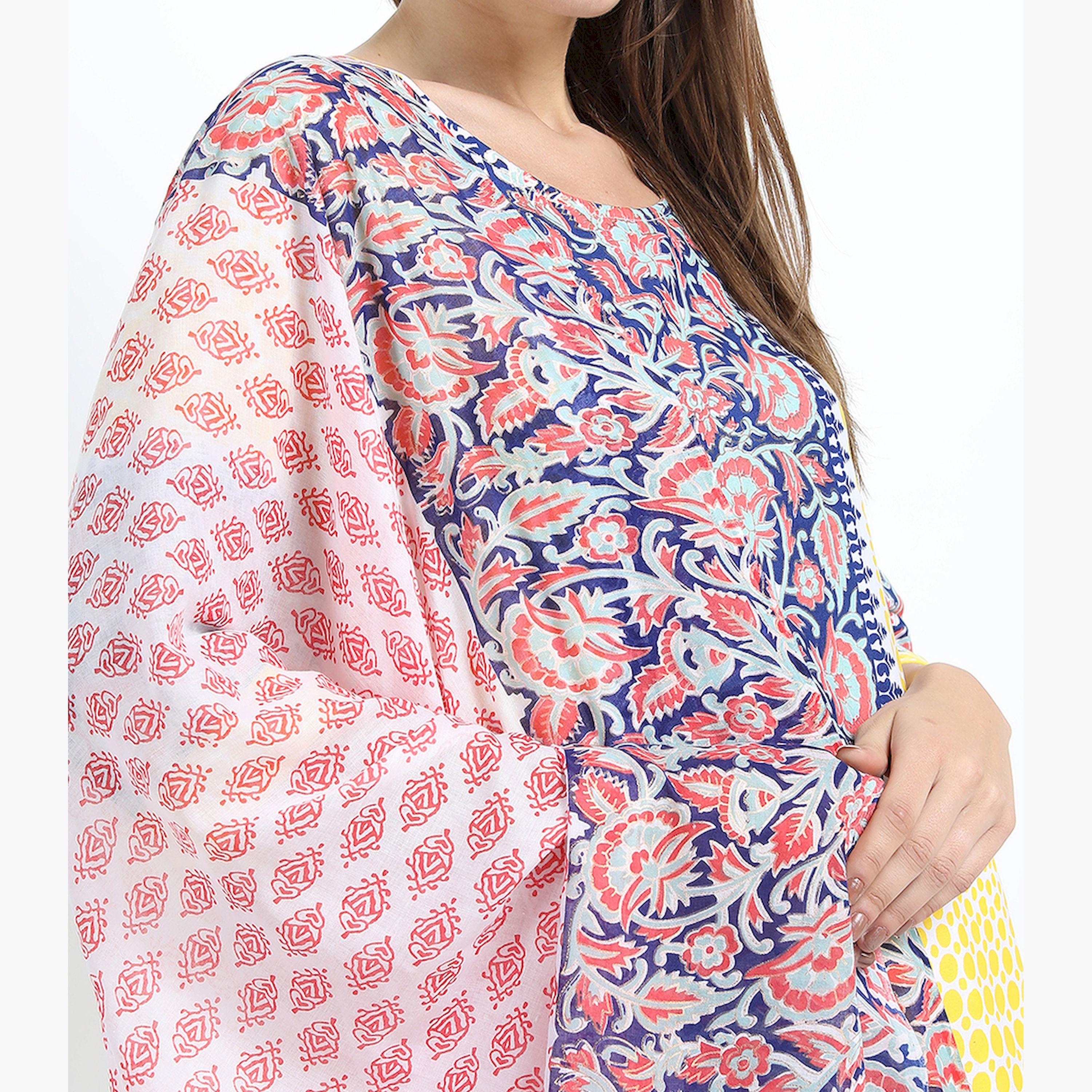 فيشود × ستايلي - كورتا نسائية مطبوعة بزخارف عرقية مع بنطال بالازو ووشاح دوباتا - أصفر-women-clothing-ethnicwear-sareesets-image-4