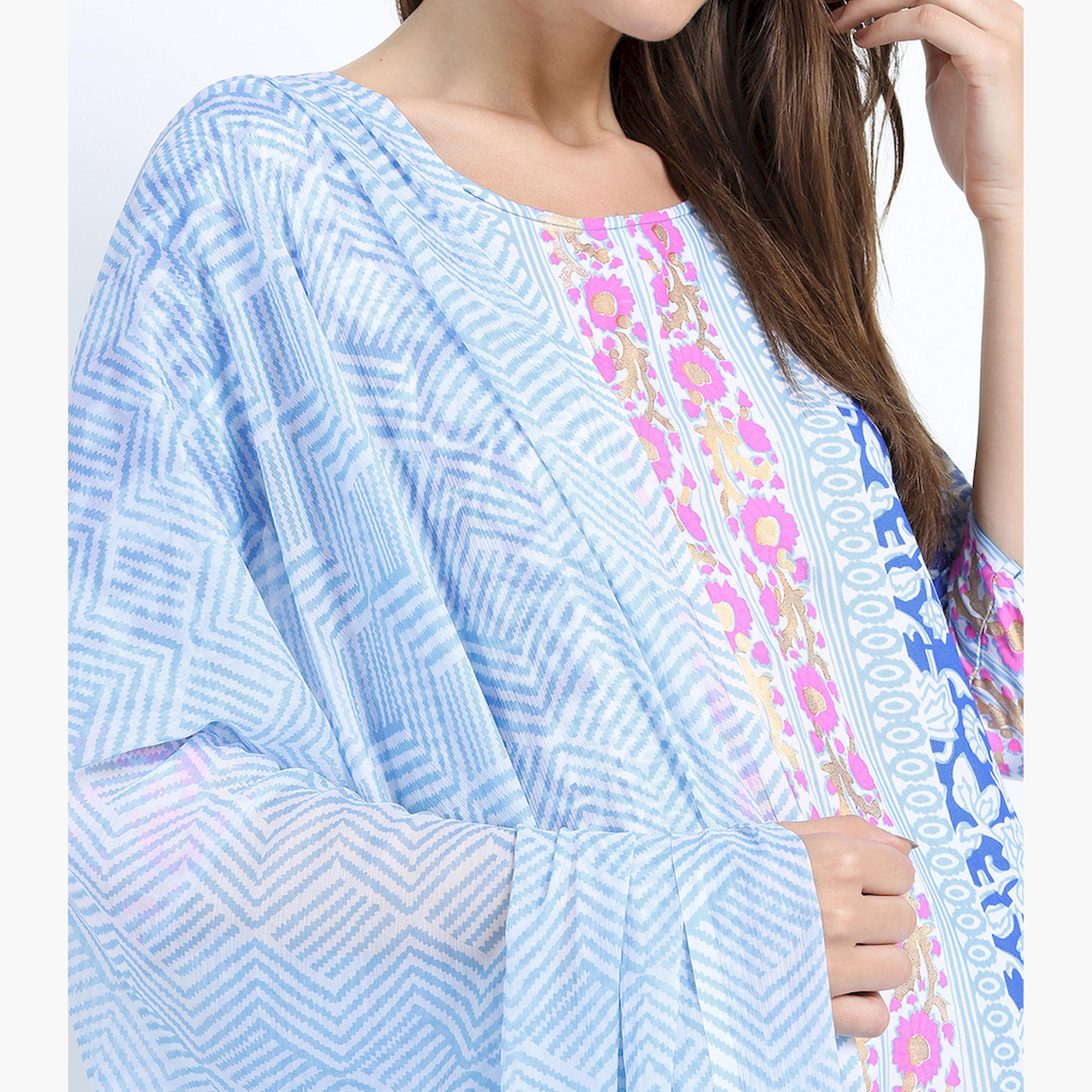 Vishudh X Styli Women Blue Printed Kurti with Trousers & Dupatta-women-clothing-ethnicwear-sareesets-image-4