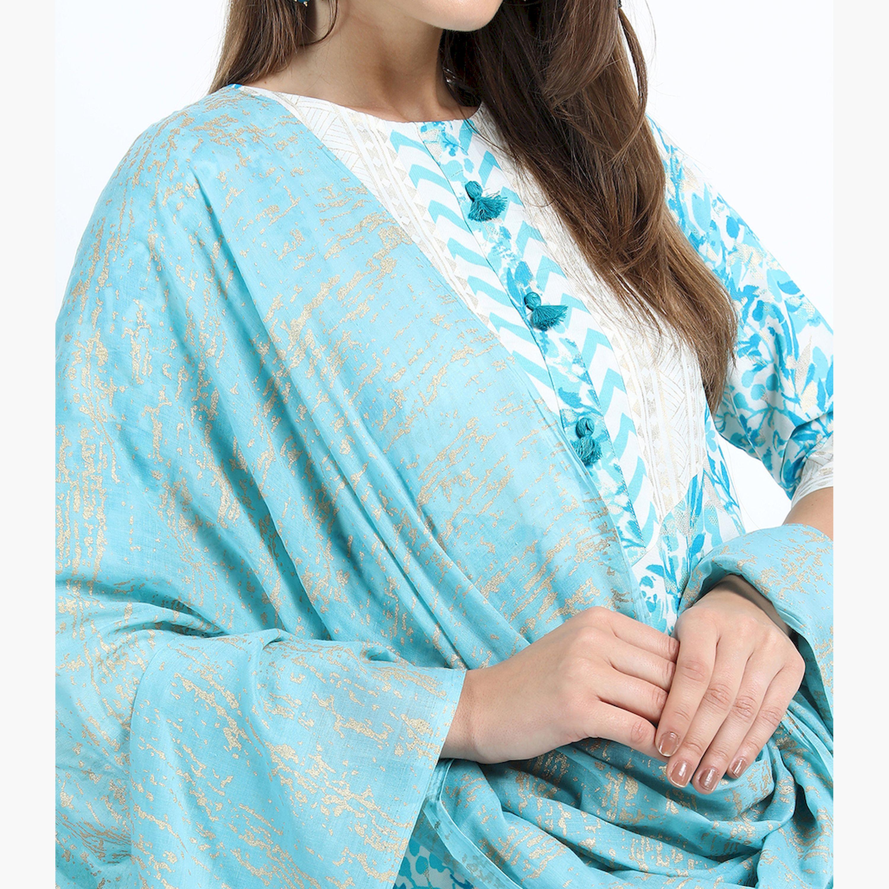Vishudh X Styli Women Turquoise Blue Printed Kurta with Palazzo & Dupatta-women-clothing-ethnicwear-sareesets-image-5