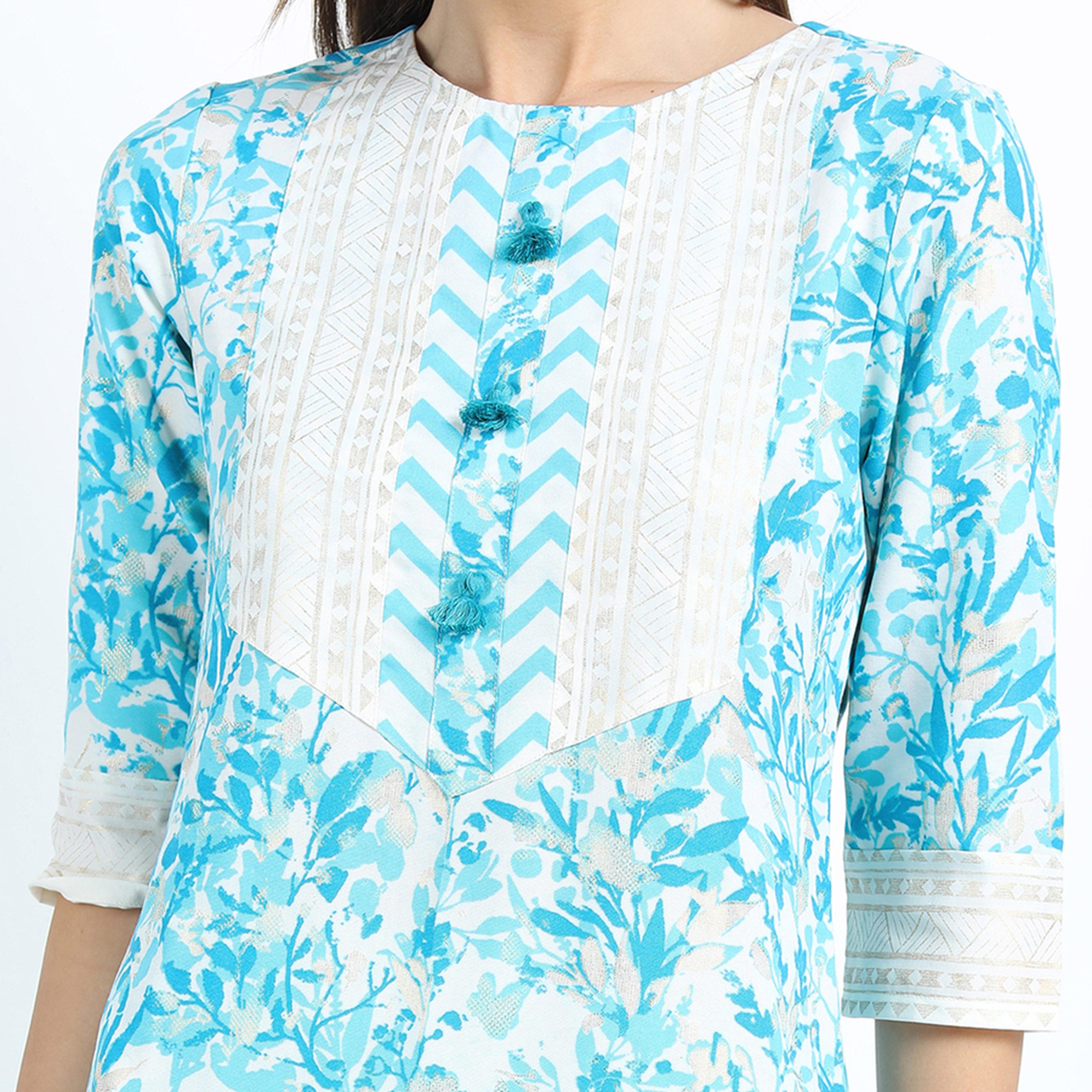 Vishudh X Styli Women Turquoise Blue Printed Kurta with Palazzo & Dupatta-women-clothing-ethnicwear-sareesets-image-9