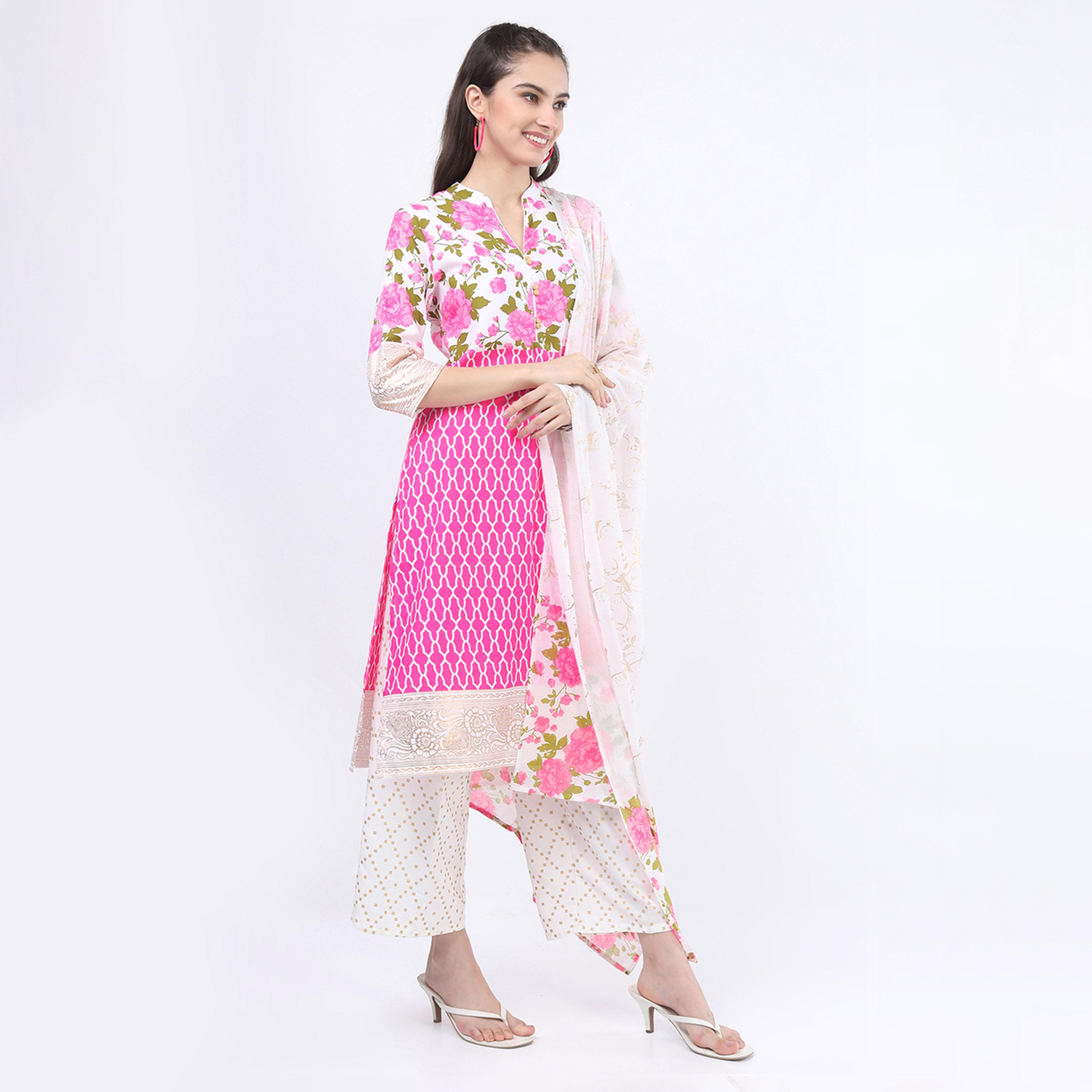 Vishudh X Styli Women Pink Floral Printed Kurta with Palazzos & dupatta-women-clothing-ethnicwear-sareesets-image-5