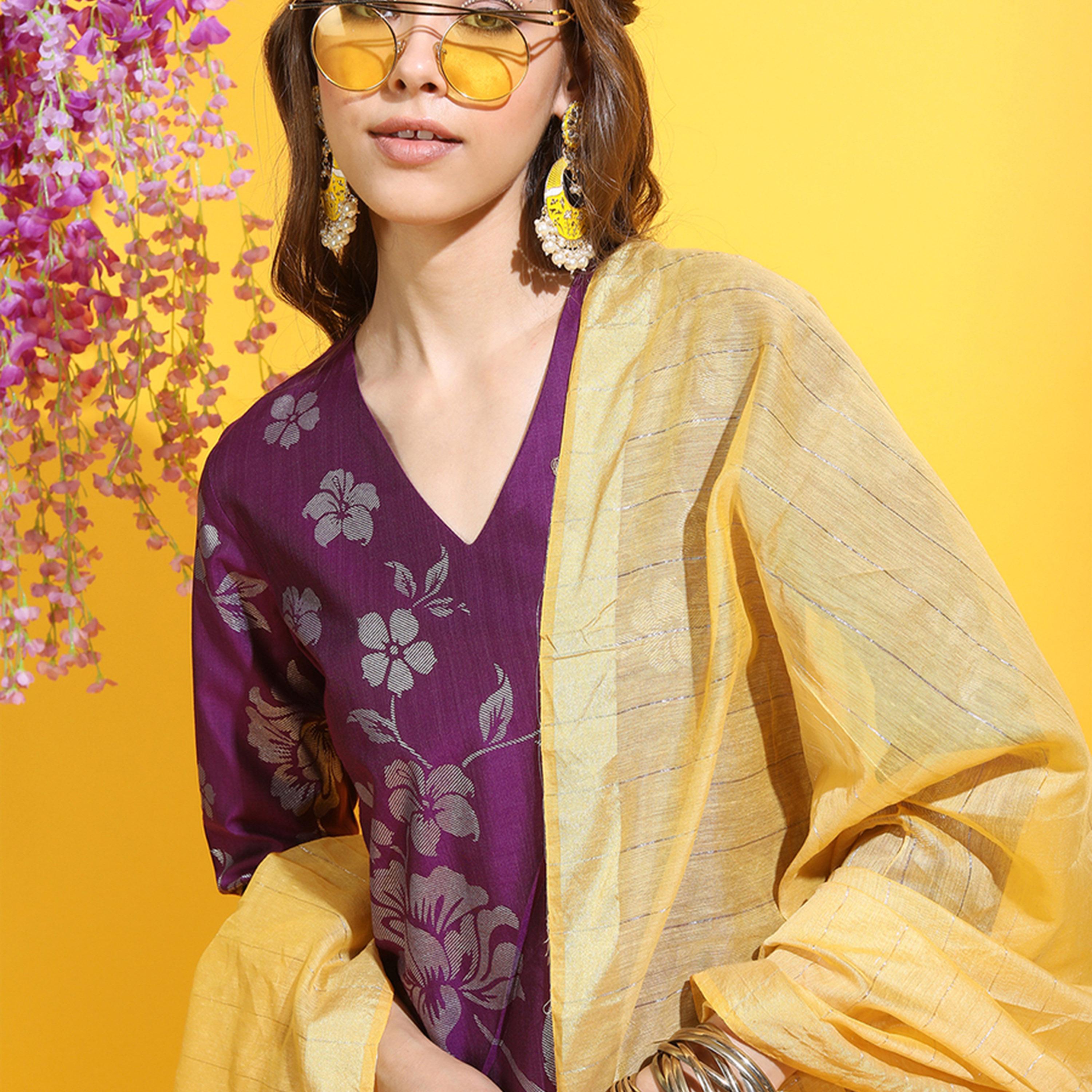 فيشود × ستايلي - كورتا نسائية مزينة بالزهور مع بنطال ووشاح-women-clothing-ethnicwear-sareesets-image-2
