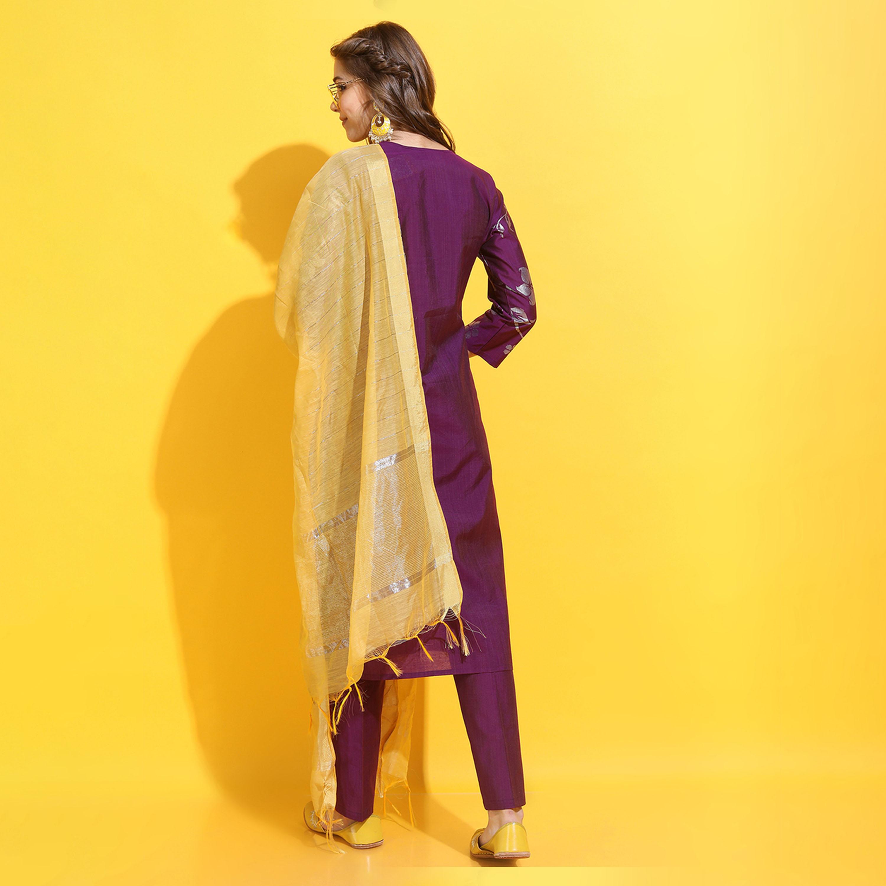 فيشود × ستايلي - كورتا نسائية مزينة بالزهور مع بنطال ووشاح-women-clothing-ethnicwear-sareesets-image-3