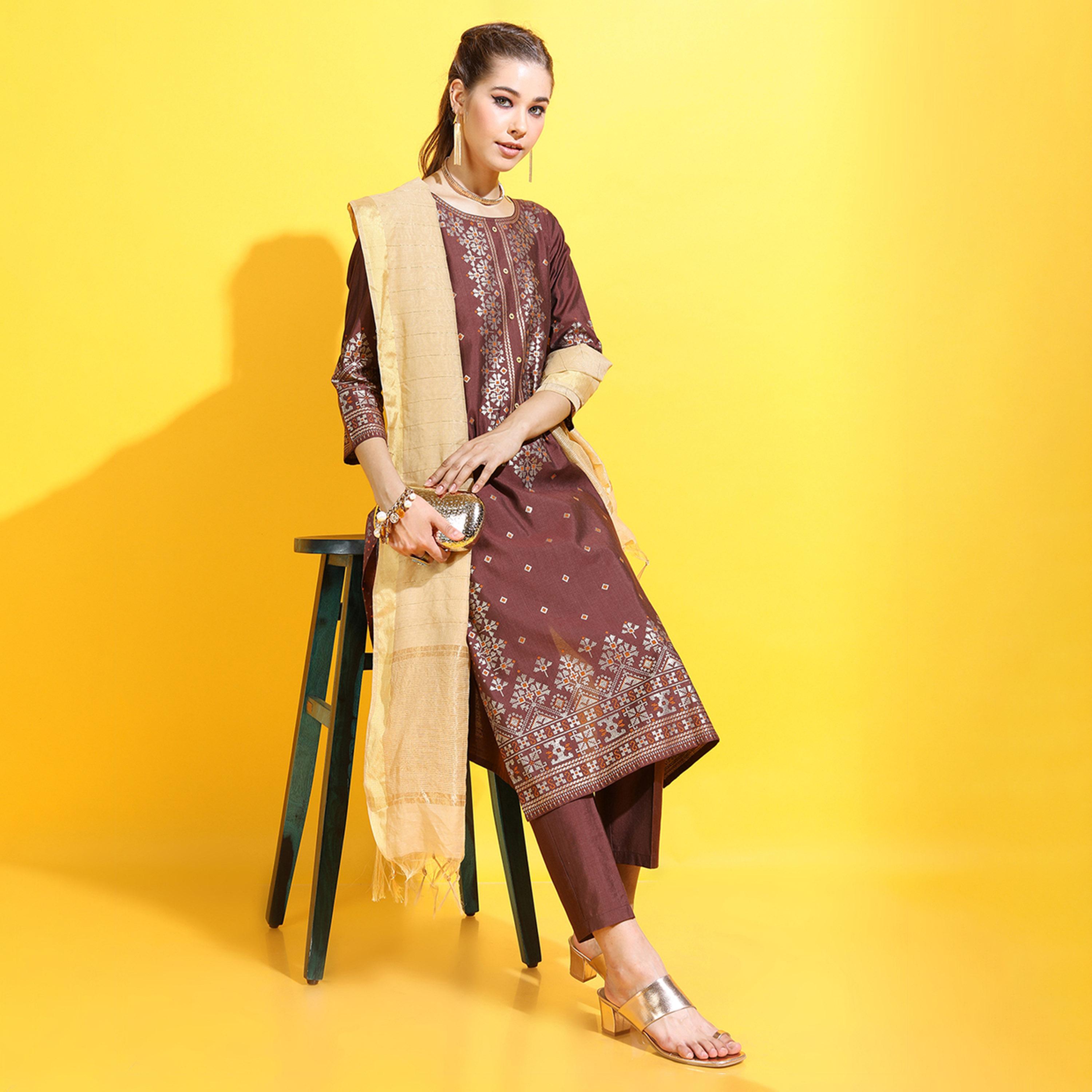 Vishudh X Styli Women Ethnic Motifs Viscose Rayon Kurta with Trousers and Dupatta-women-clothing-ethnicwear-sareesets-image-1